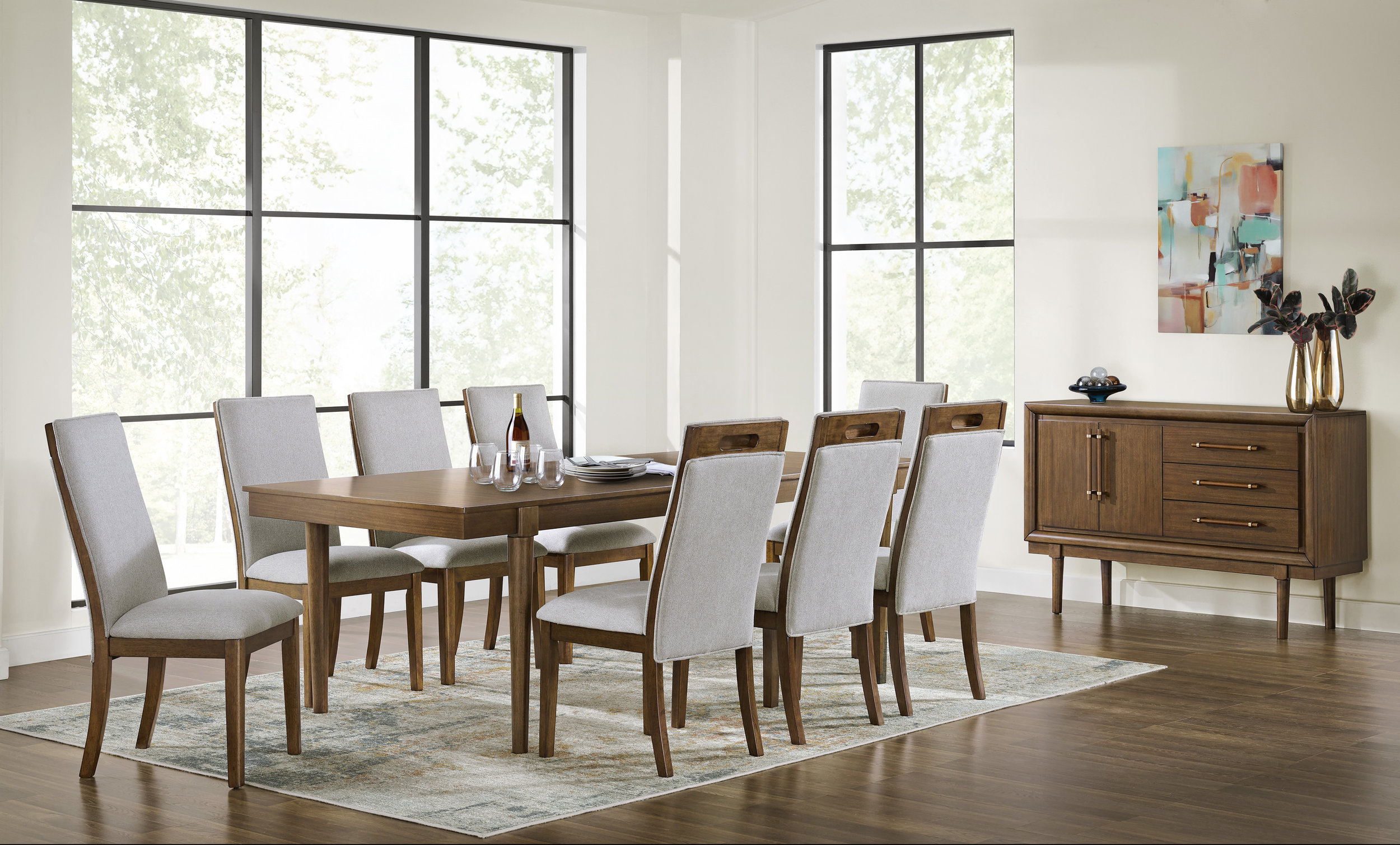 Lyncott Extendable Dining Set - Brown Trestle Base | Ashley