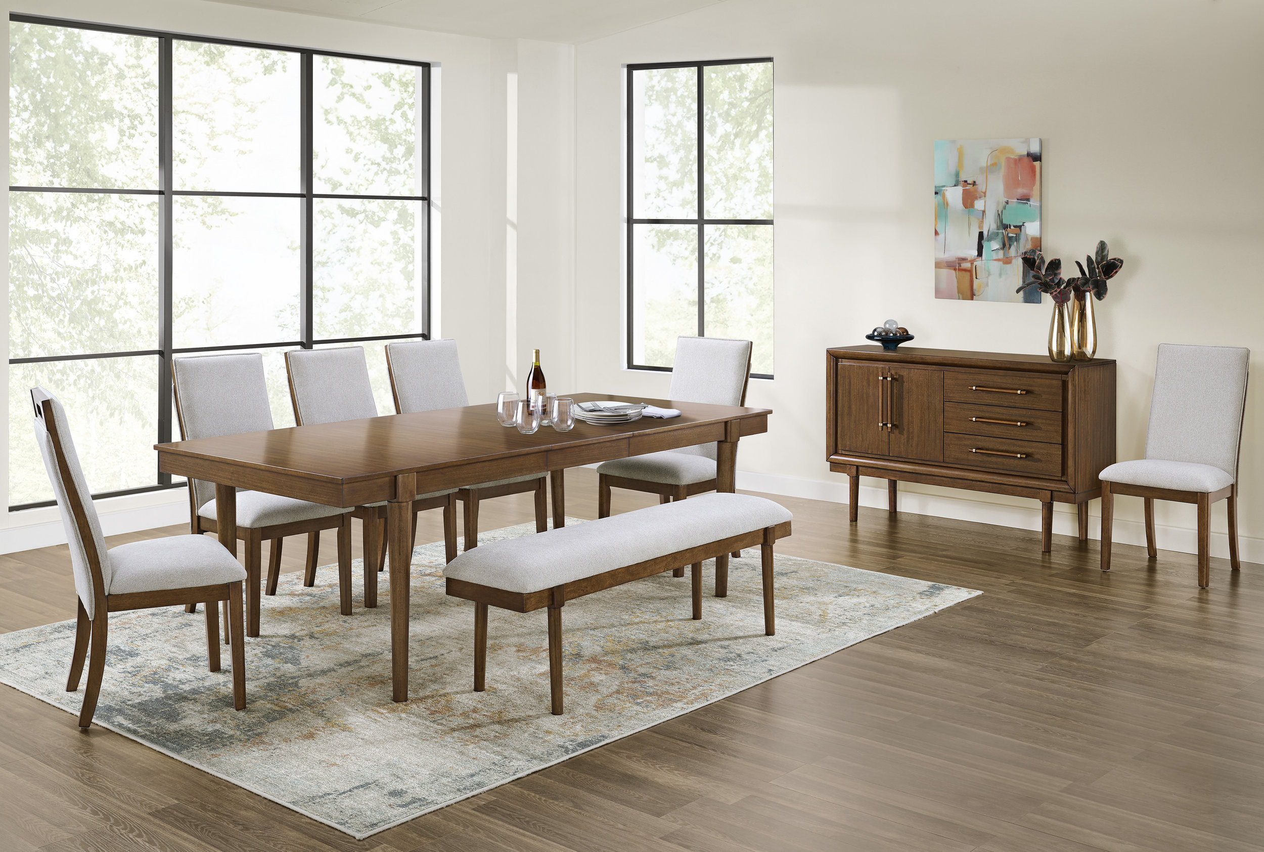 Lyncott Wood Extendable Dining Table - Brown Mid-Century Style