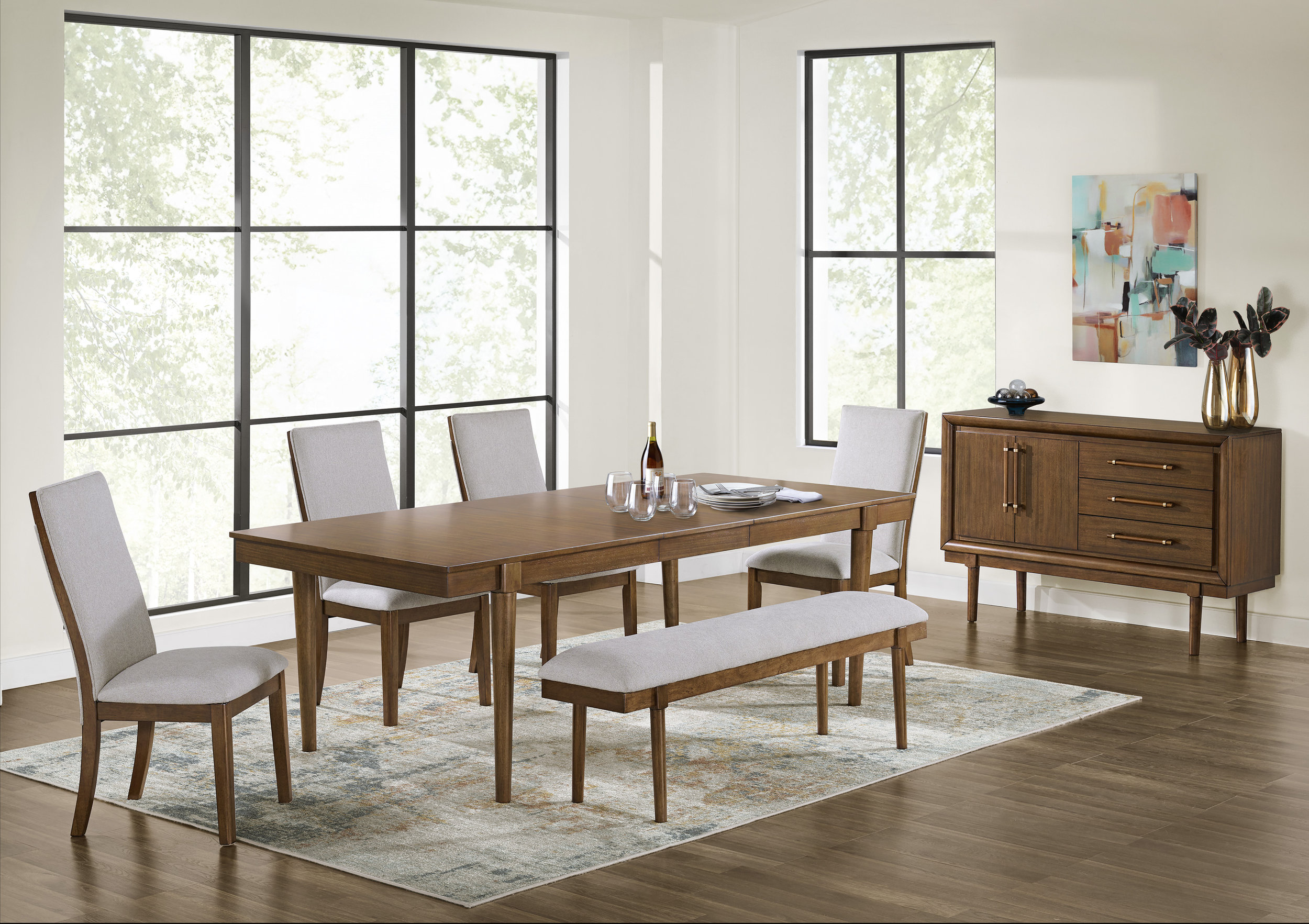 Lyncott Wood Extendable Dining Table - Brown Mid-Century Style