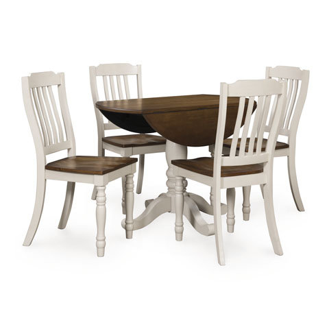 Wirloni Round Drop-Leaf Dining Table - Antique White & Brown