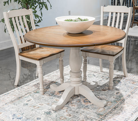 Wirloni Round Drop-Leaf Dining Table - Antique White & Brown