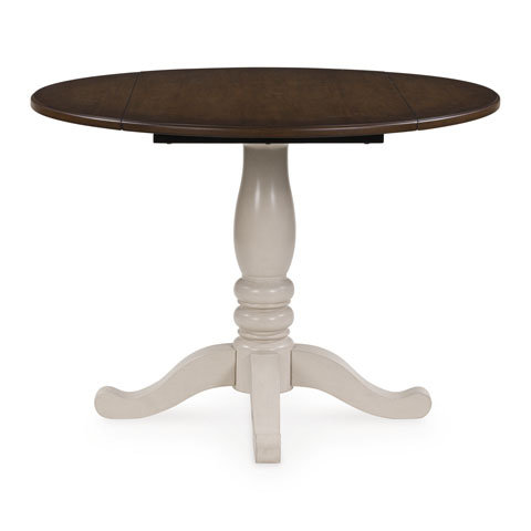 Wirloni Round Drop-Leaf Dining Table - Antique White & Brown