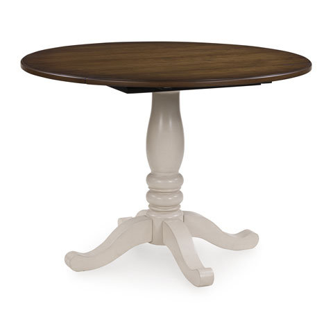 Wirloni Round Drop-Leaf Dining Table - Antique White & Brown