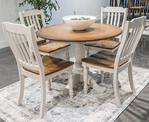 Wirloni Round Drop-Leaf Dining Table - Antique White & Brown