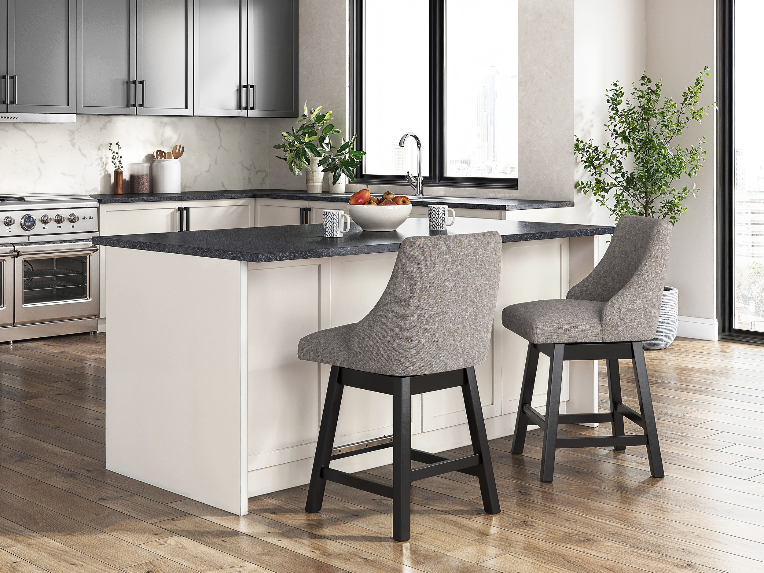 Neymorton Swivel Barstool - Gray Upholstered & Wood | Sohomod