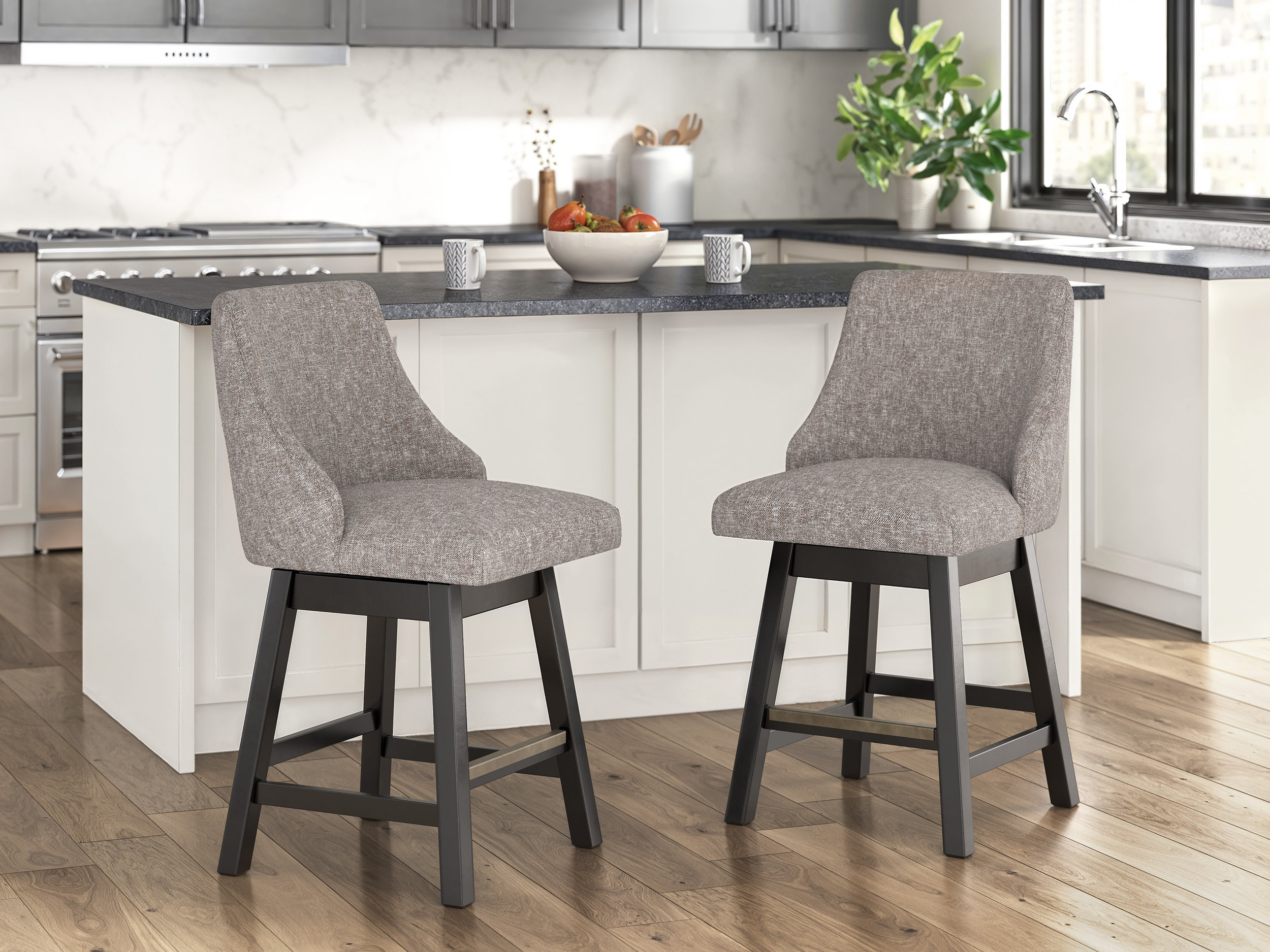 Neymorton Swivel Barstool - Gray Upholstered & Wood | Sohomod