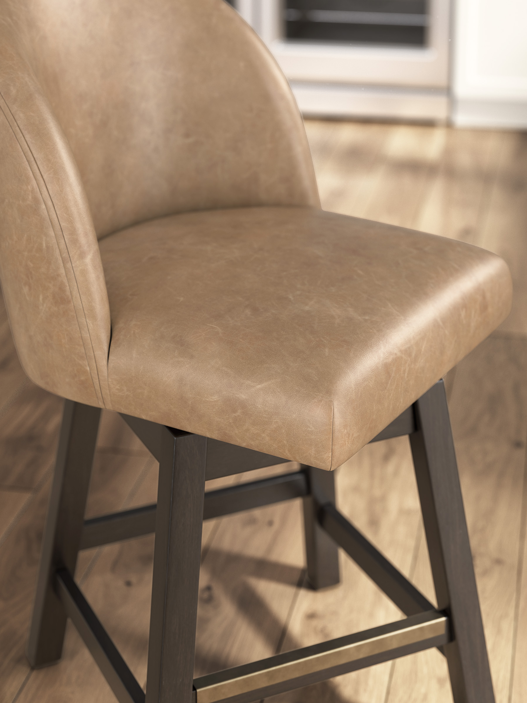 Neymorton Swivel Barstool - Black Faux Leather & Wood | Sohomod