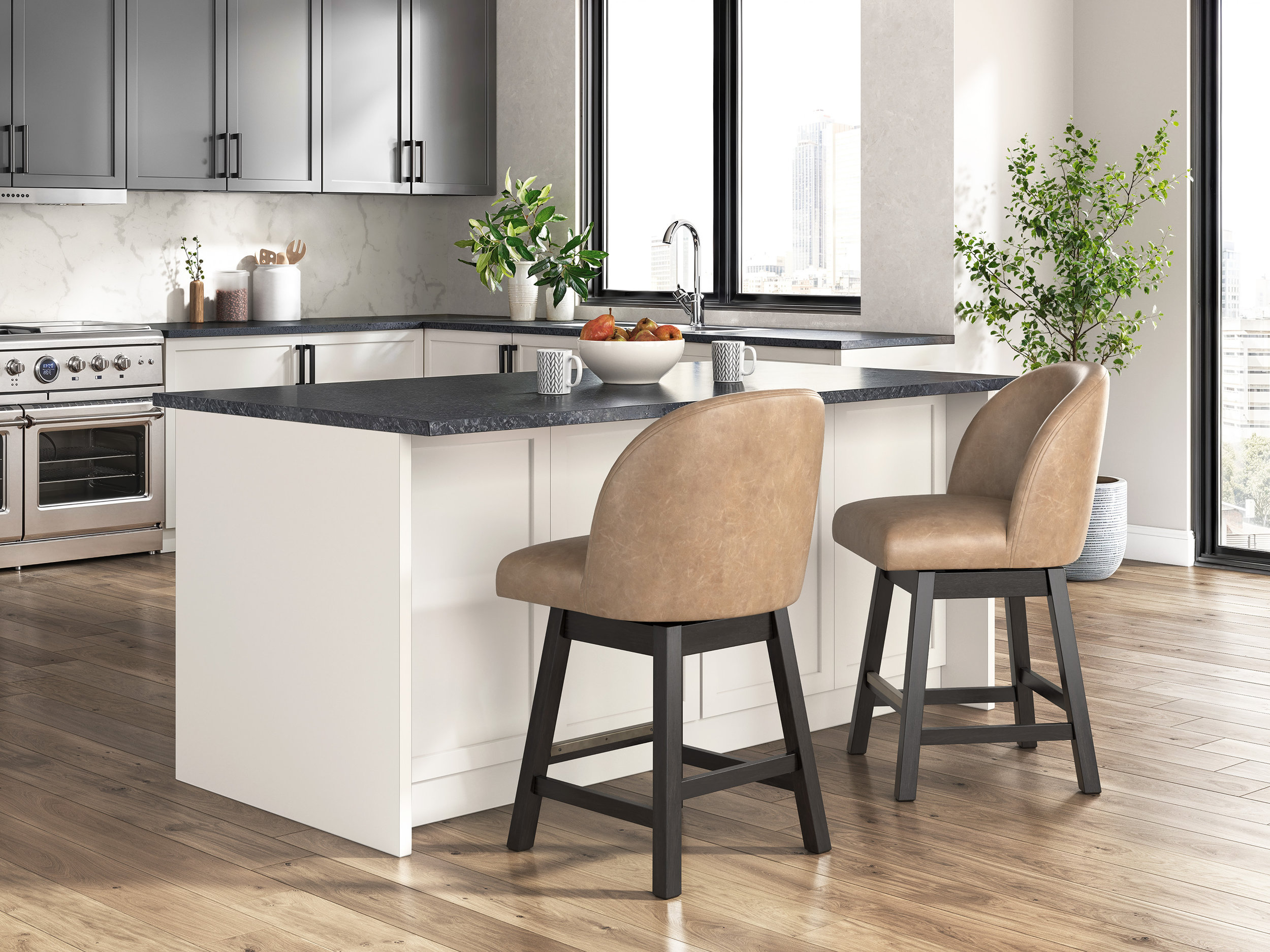 Neymorton Swivel Barstool - Black Faux Leather & Wood | Sohomod