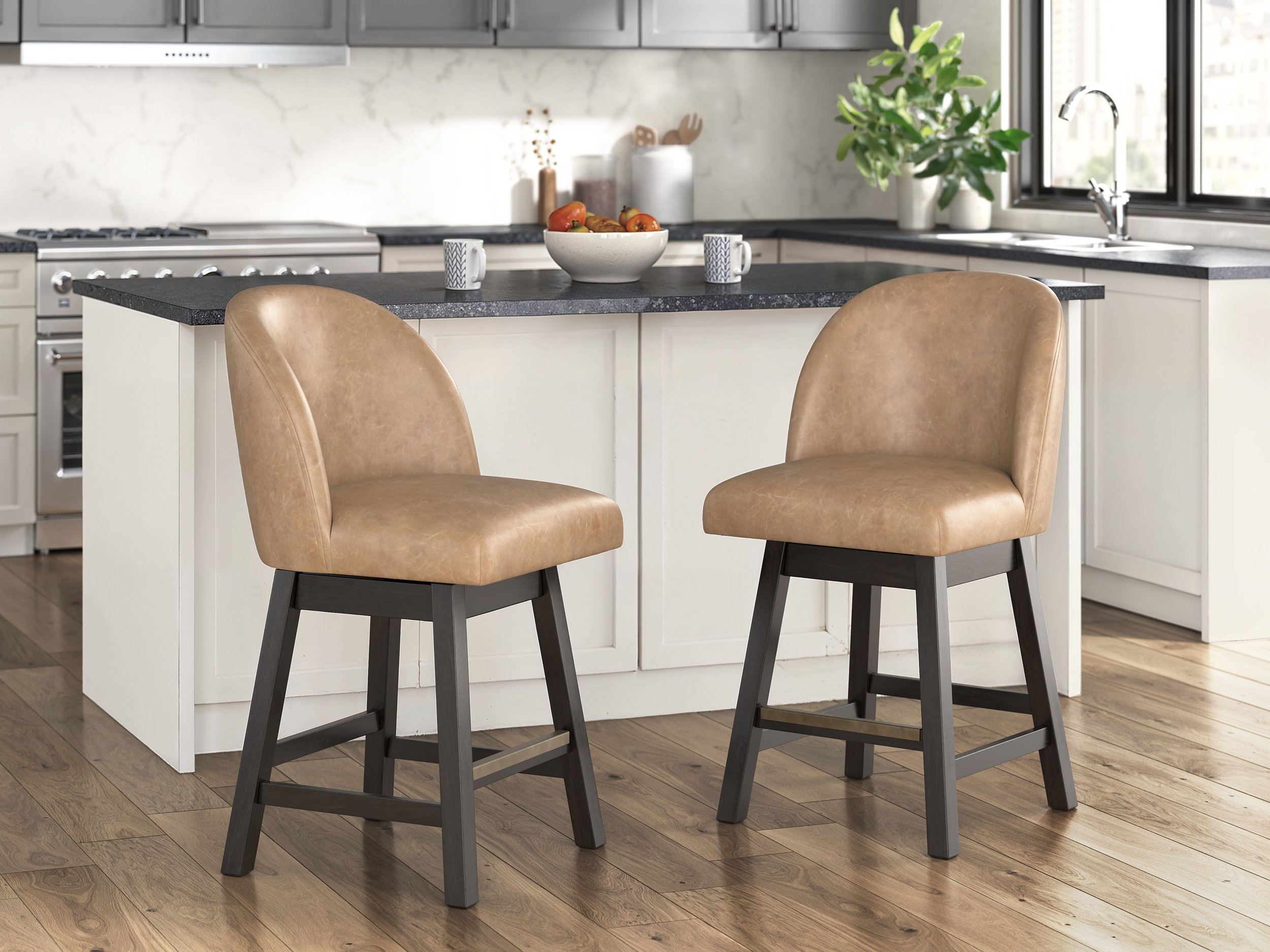 Neymorton Swivel Barstool - Black Faux Leather & Wood | Sohomod