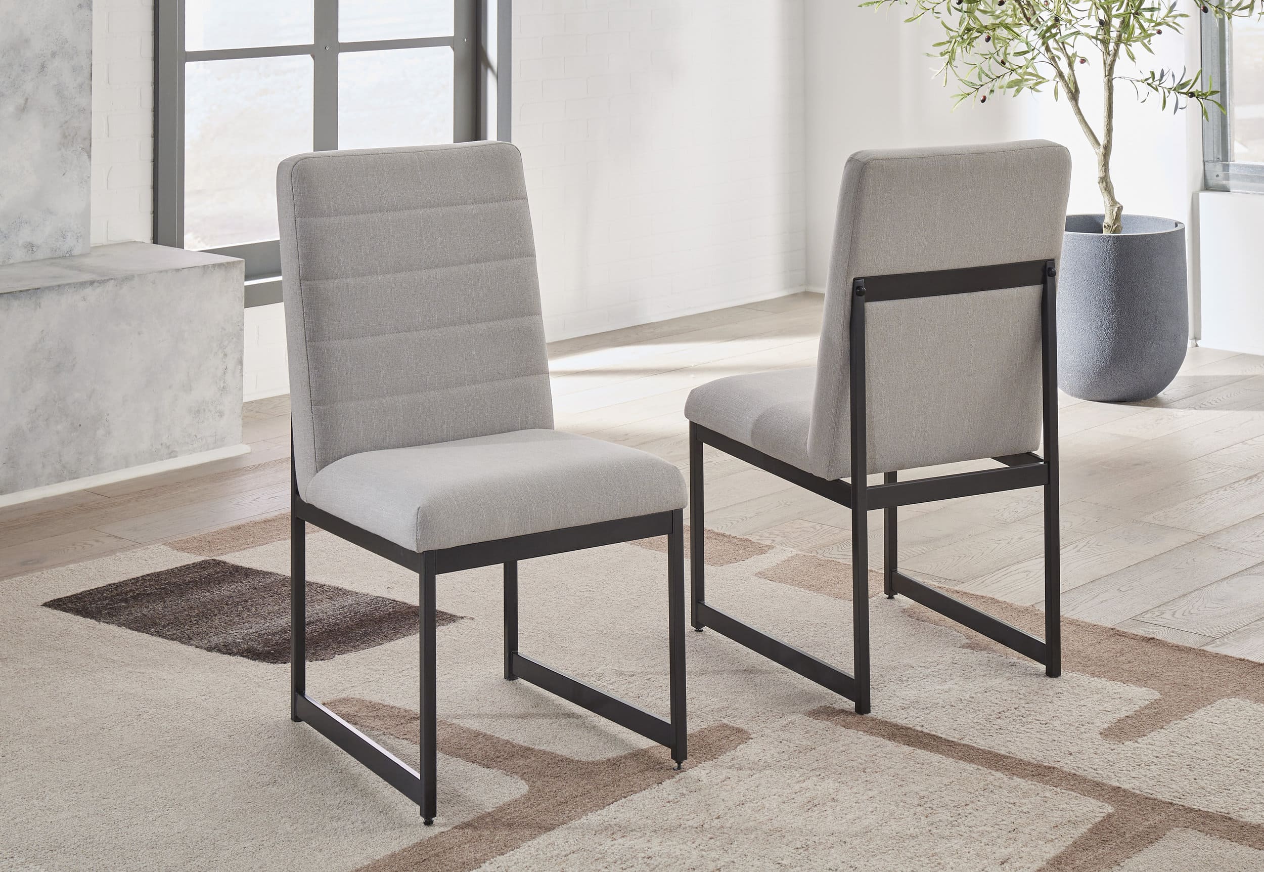 Tomtyn Industrial-Modern Dining Side Chair | Light Brown Fabric