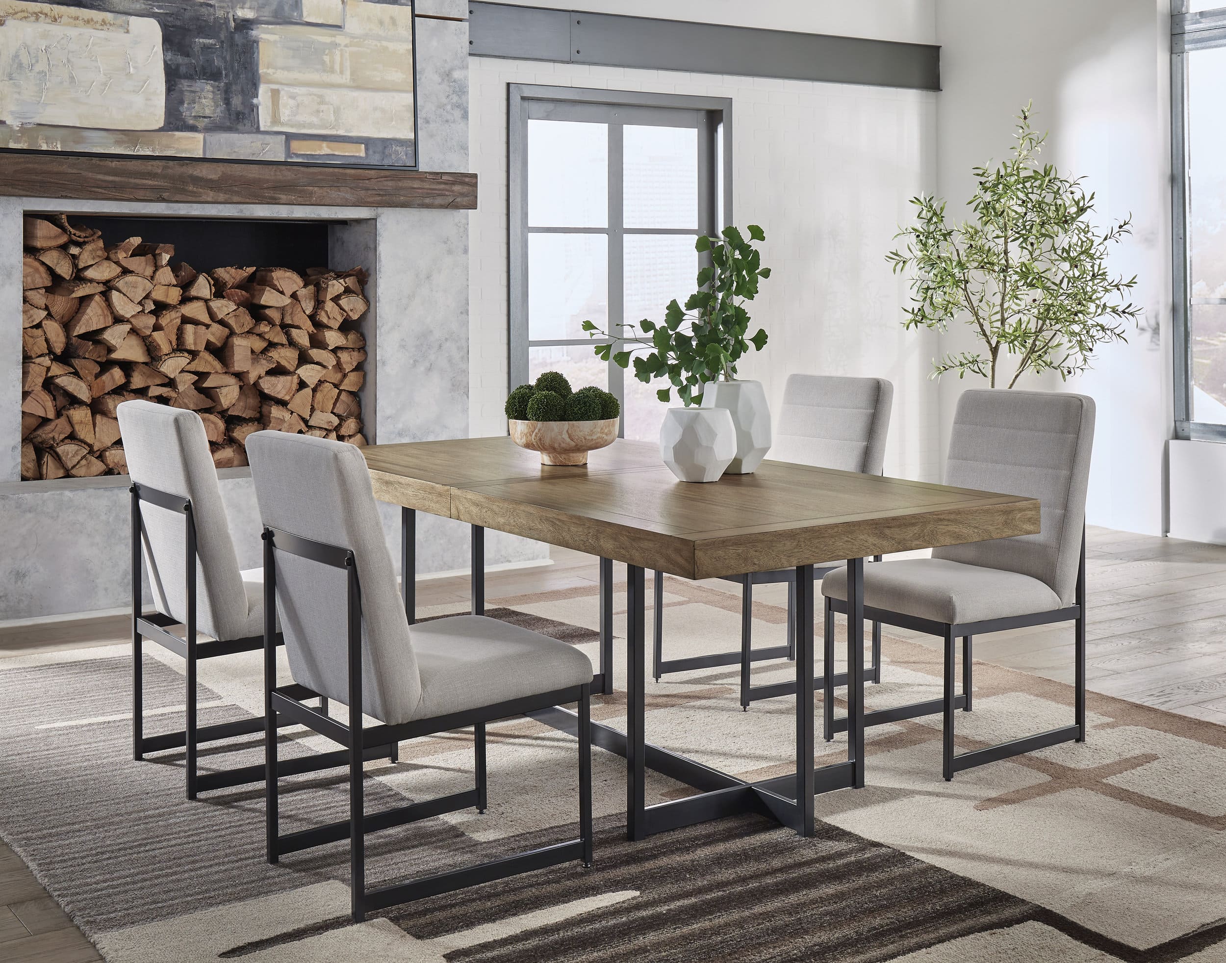 Tomtyn Extendable Dining Table - Light Brown Wood & Metal | Seats 8
