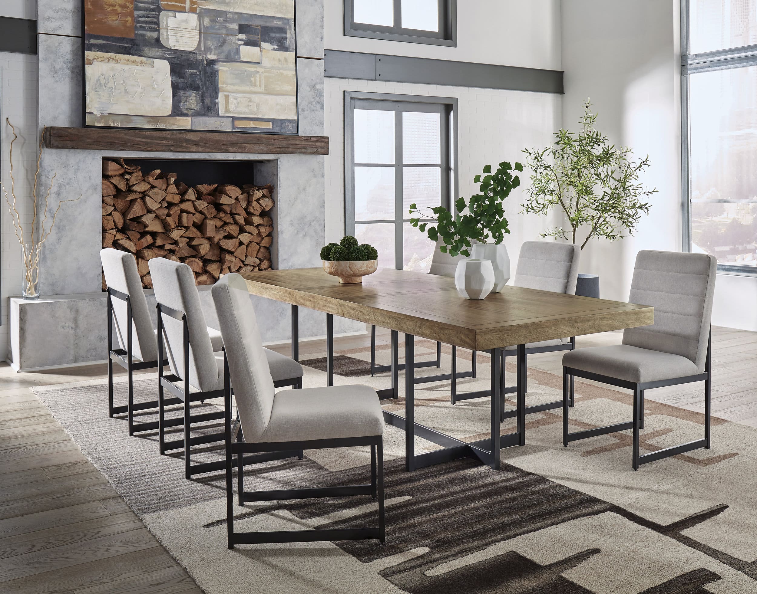 Tomtyn Industrial-Modern Dining Side Chair | Light Brown Fabric