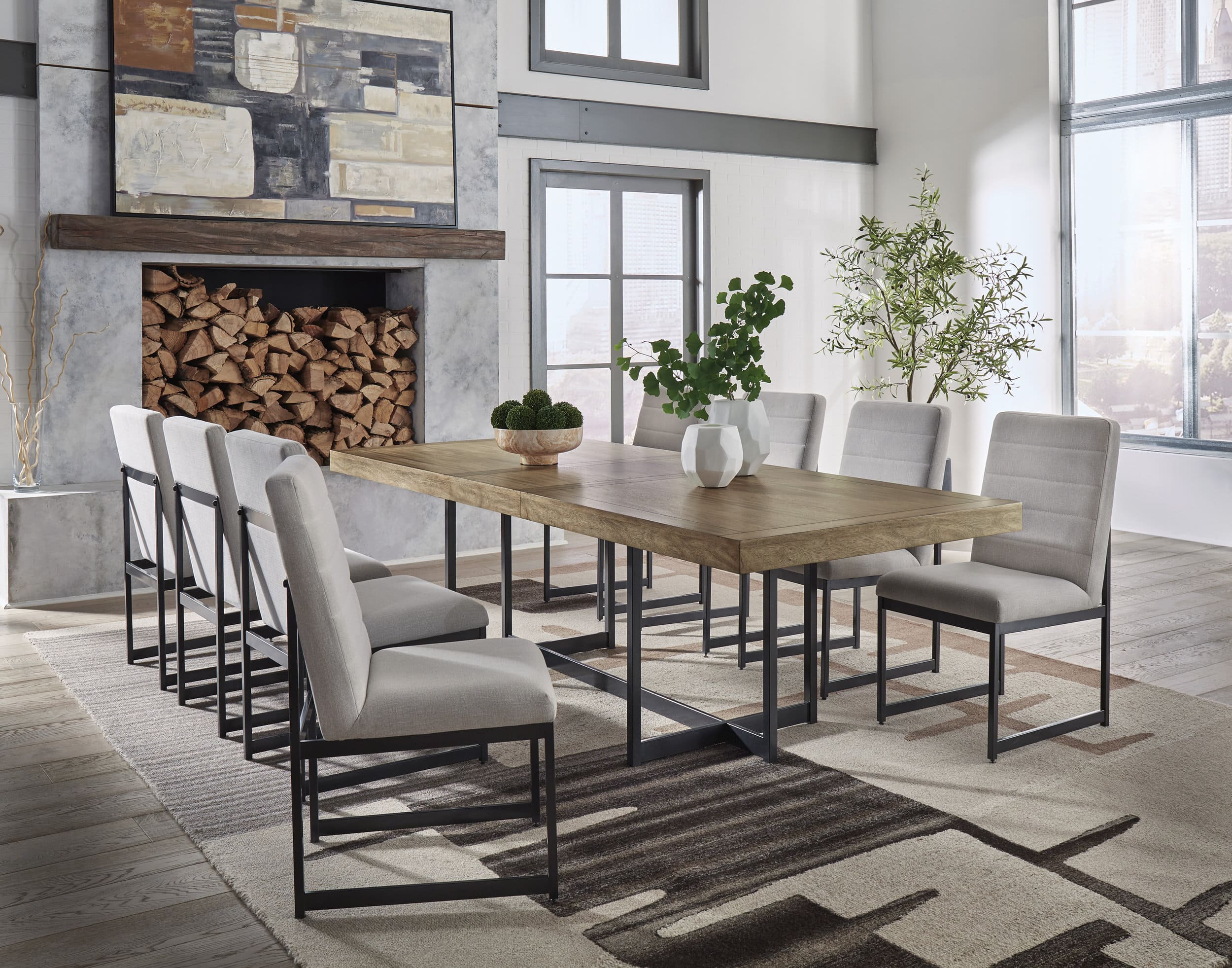 Tomtyn Extendable Dining Table - Light Brown Wood & Metal | Seats 8
