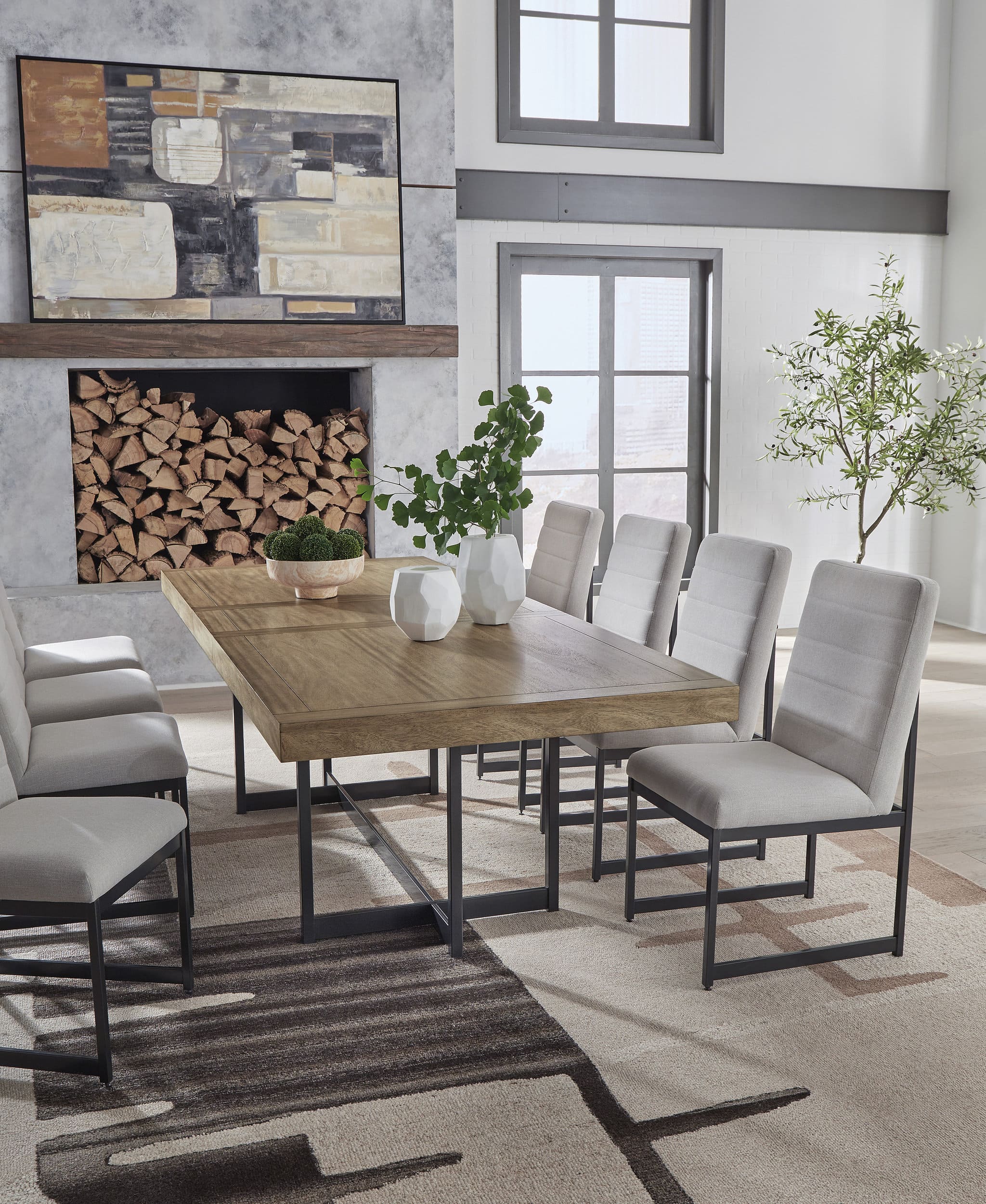 Tomtyn Industrial-Modern Dining Side Chair | Light Brown Fabric
