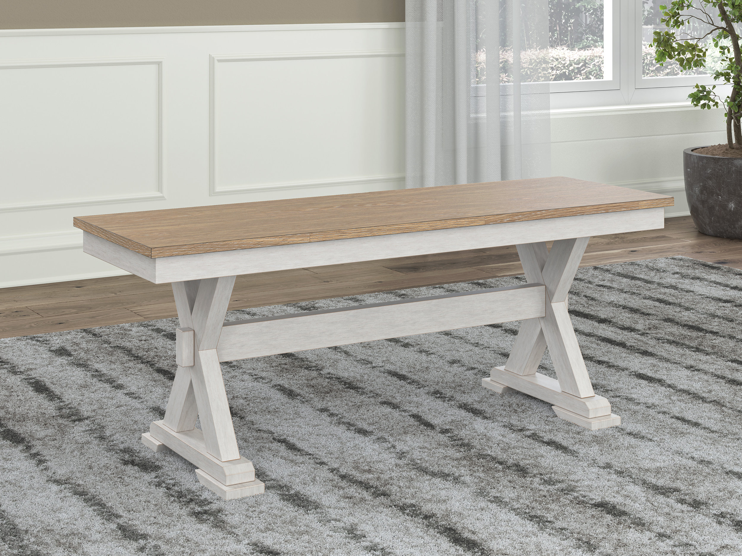 Purlaney Large Dining Bench | Two-Tone Farmhouse Seating