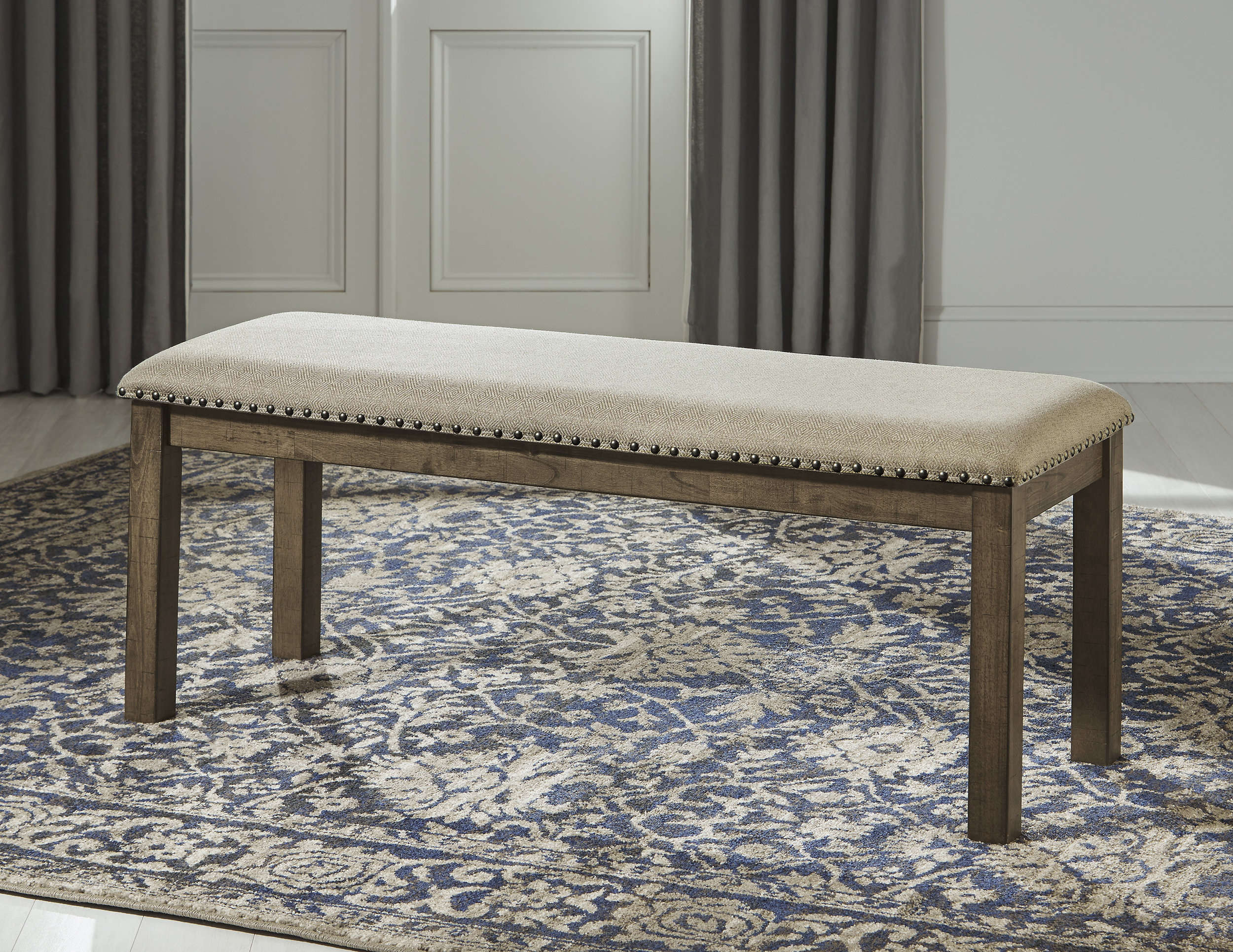 Moriville Upholstered Dining Room Bench | Beige & Gray-Brown