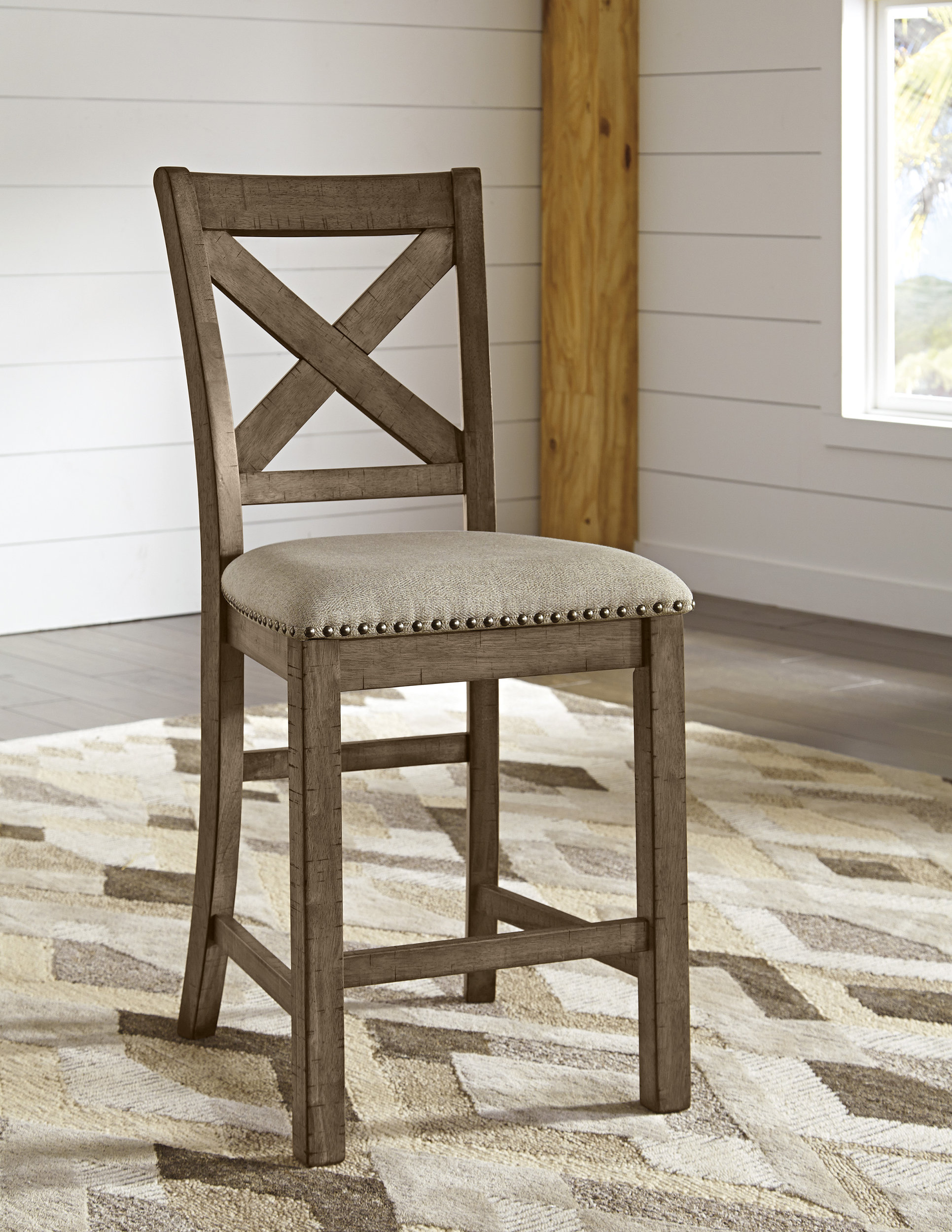 Moriville Wood Barstool - Nutmeg High Back Upholstered | Sohomod