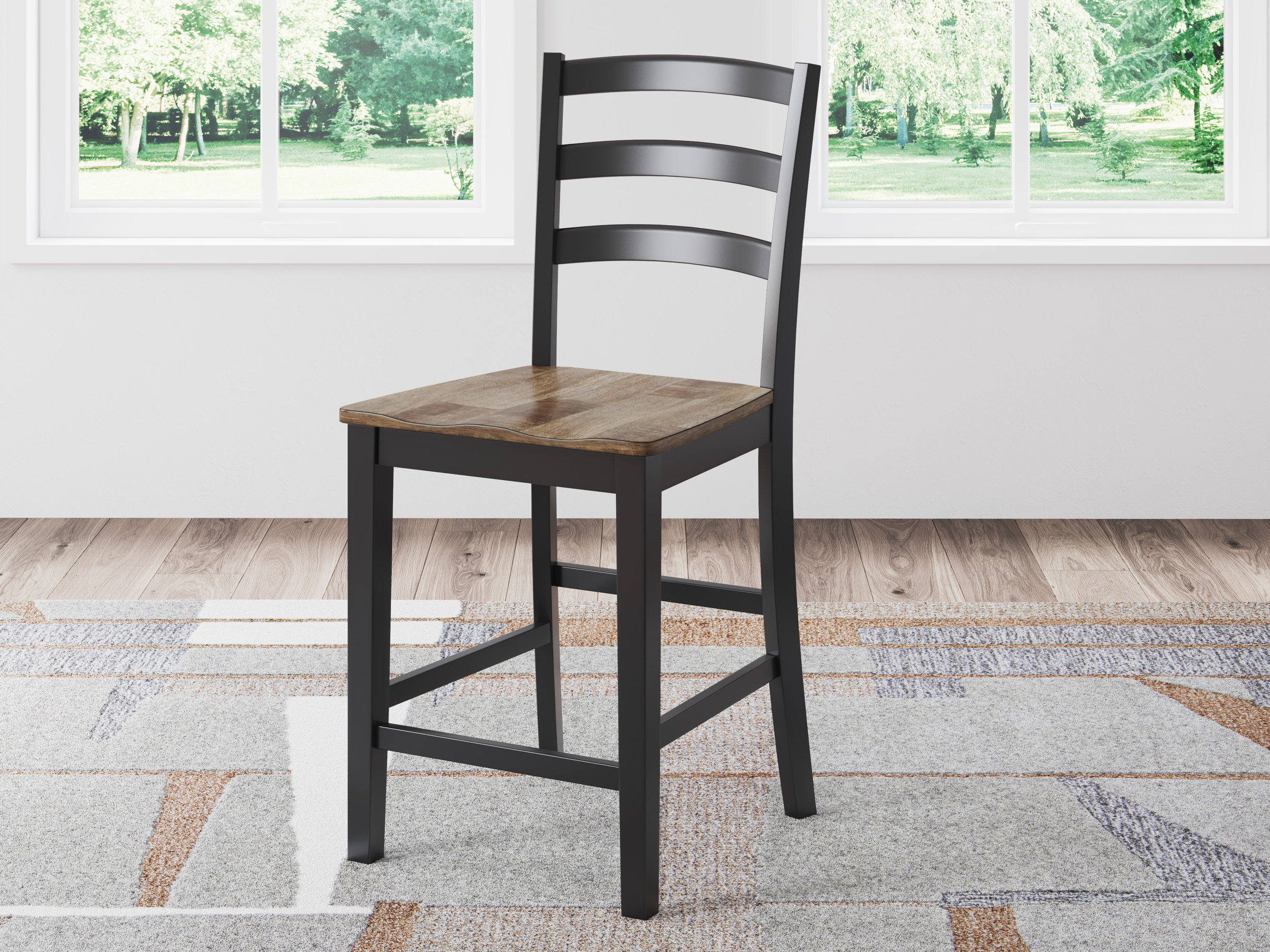 Wildenauer Wood Barstool - Black & Brown Rake Back Stool | Sohomod