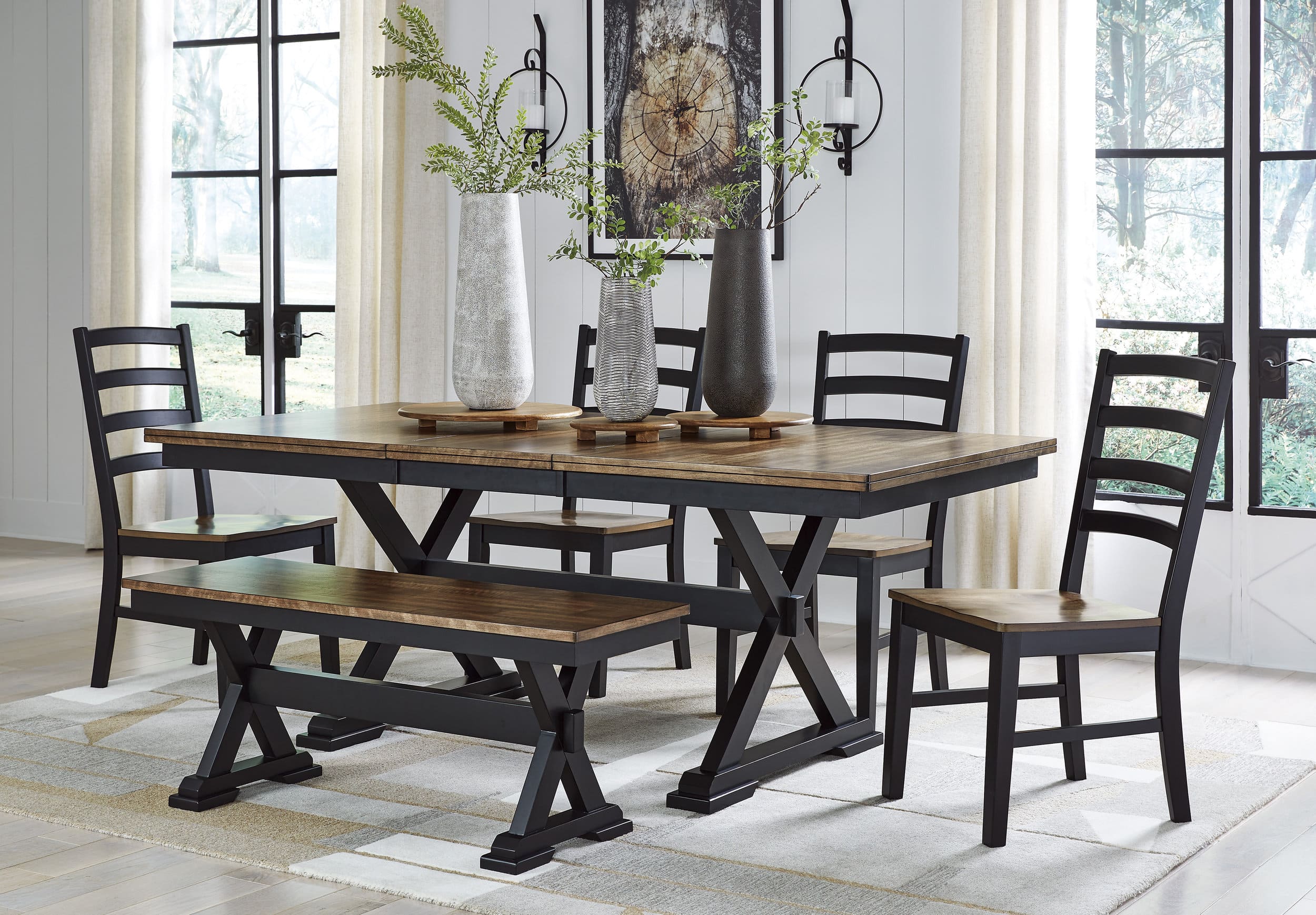 Wildenauer Modern Farmhouse Ladderback Dining Chair | Brown & Black