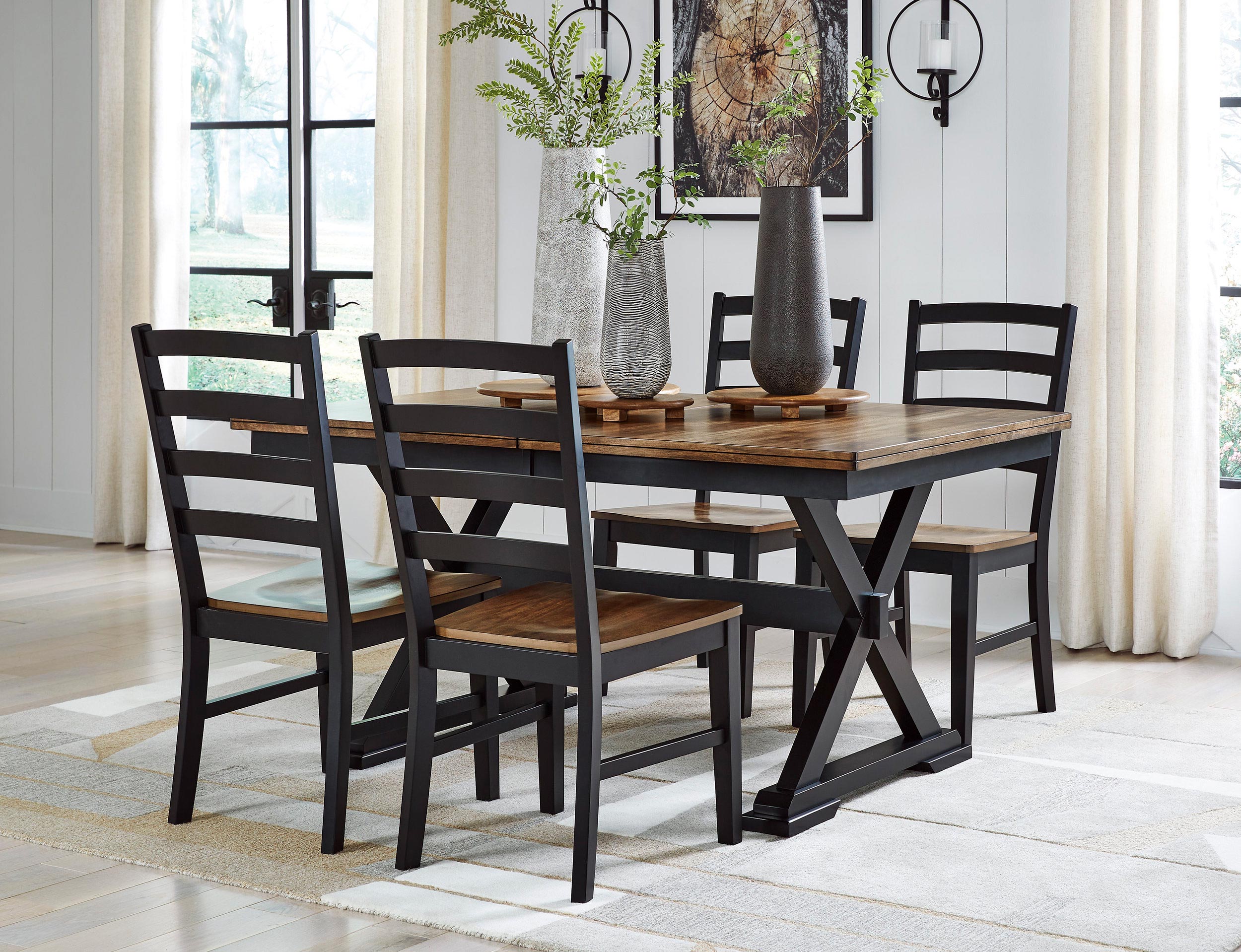 Wildenauer Modern Farmhouse Ladderback Dining Chair | Brown & Black