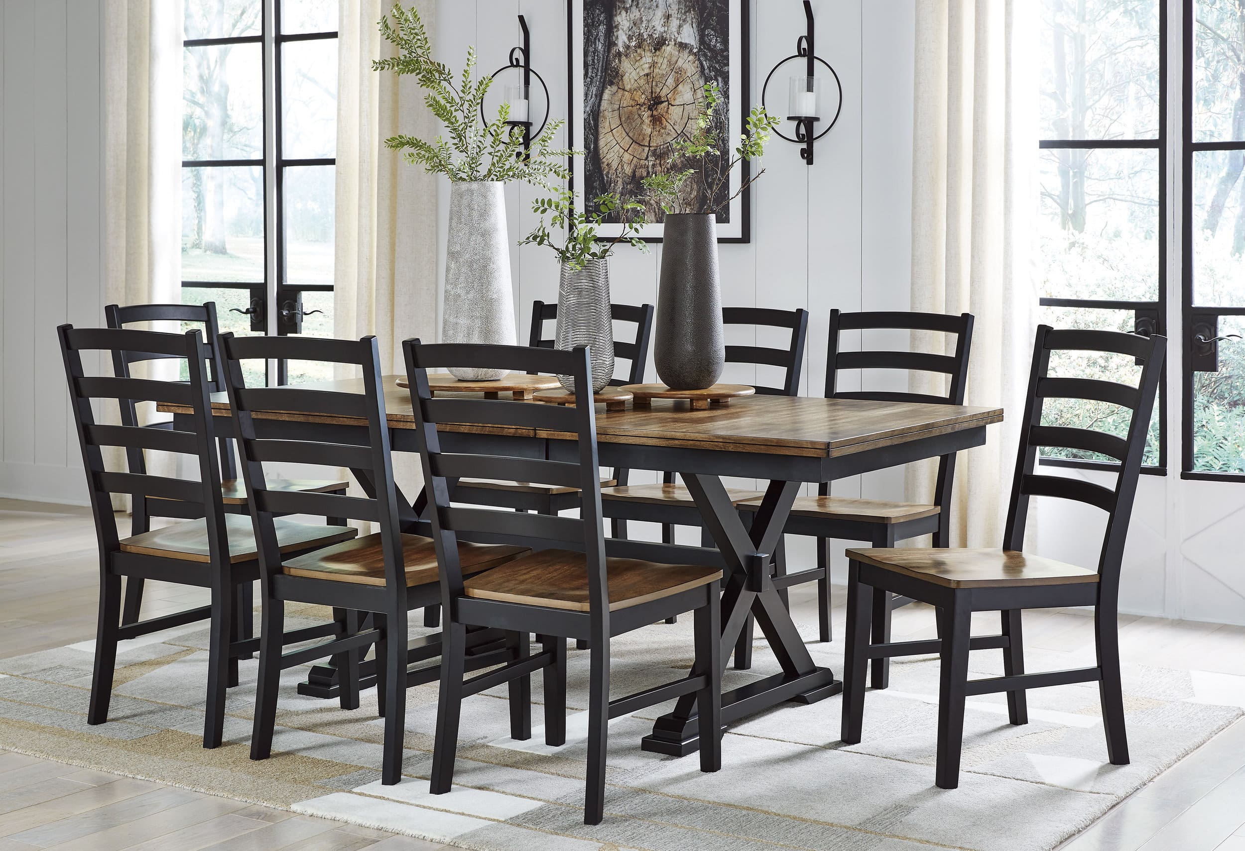 Wildenauer Modern Farmhouse Ladderback Dining Chair | Brown & Black