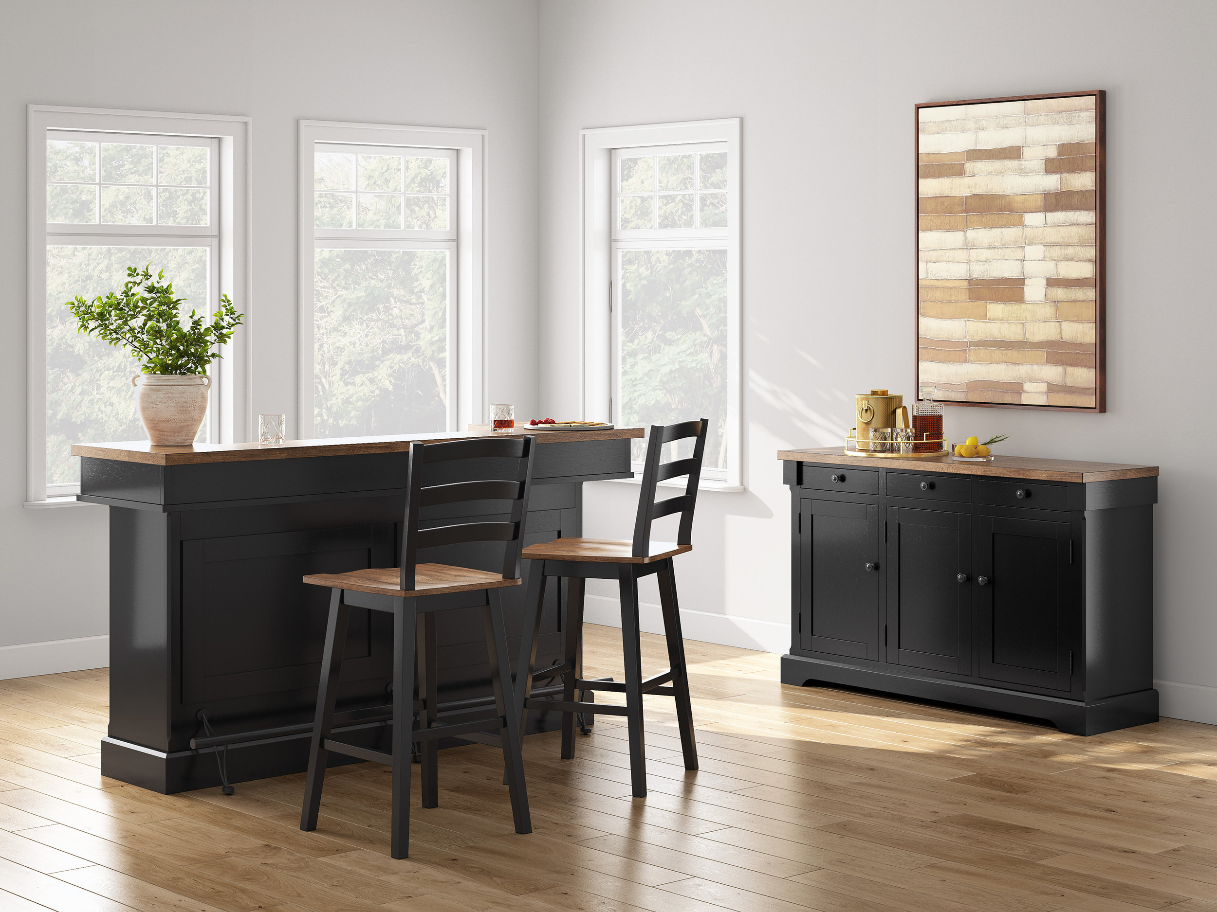 Wildenauer Home Bar Unit | Wood & Metal with Storage Drawers