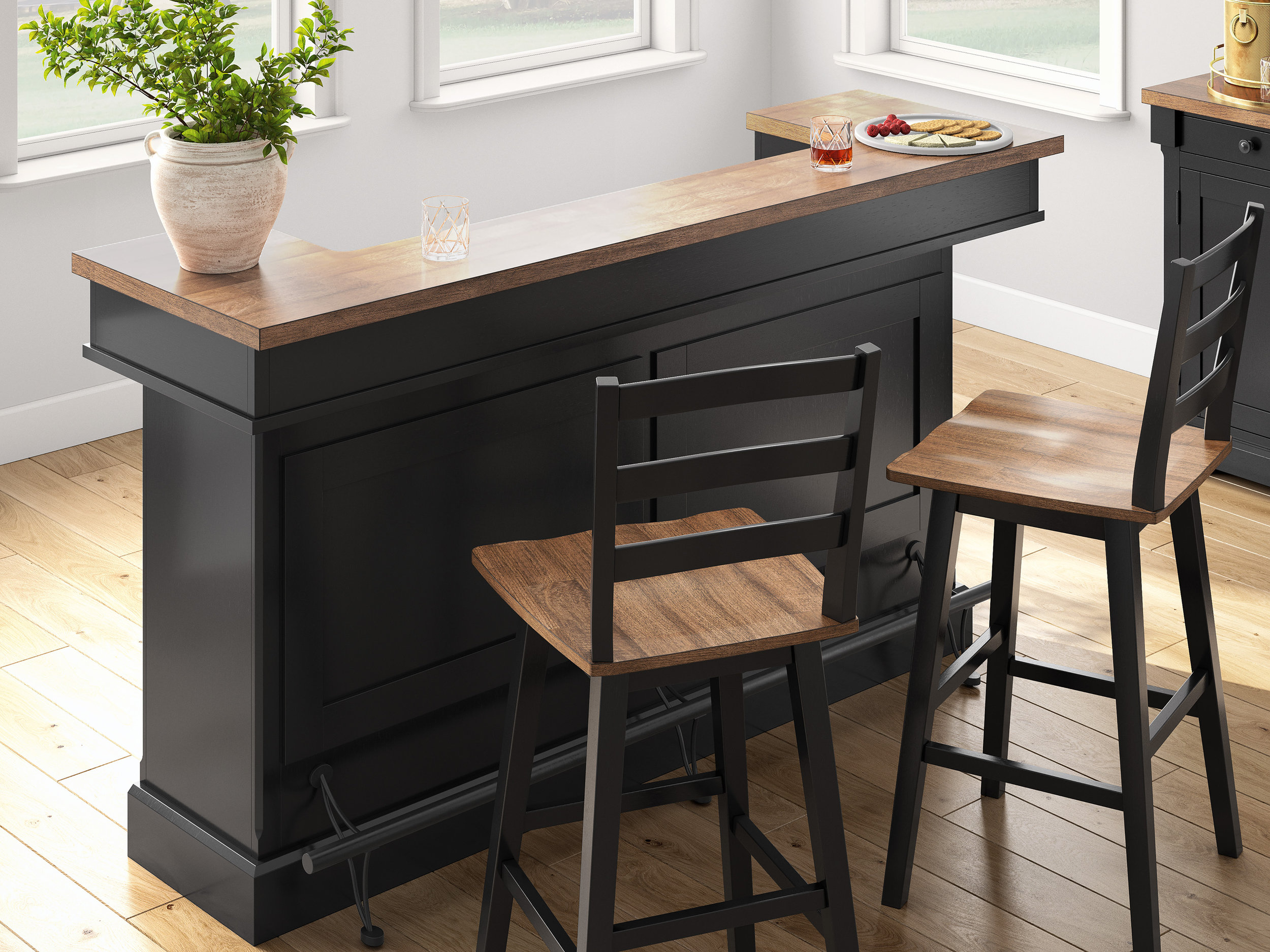 Wildenauer Home Bar Unit | Wood & Metal with Storage Drawers