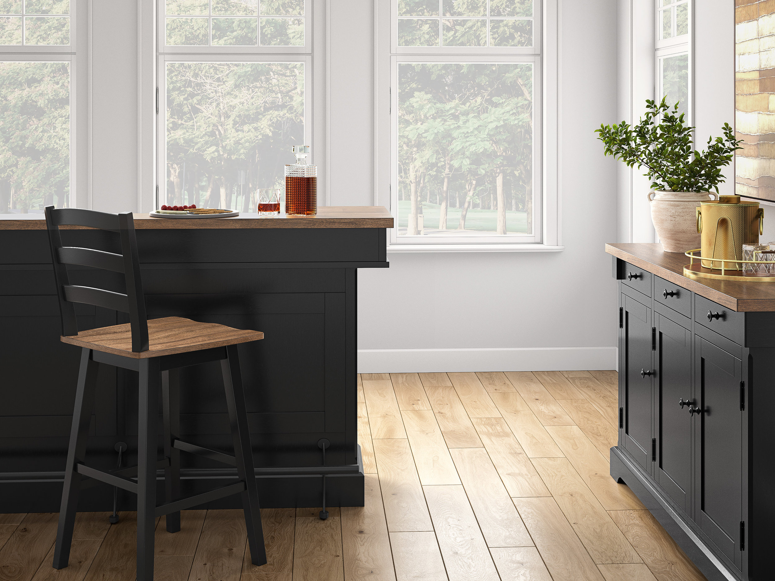 Wildenauer Home Bar Unit | Wood & Metal with Storage Drawers