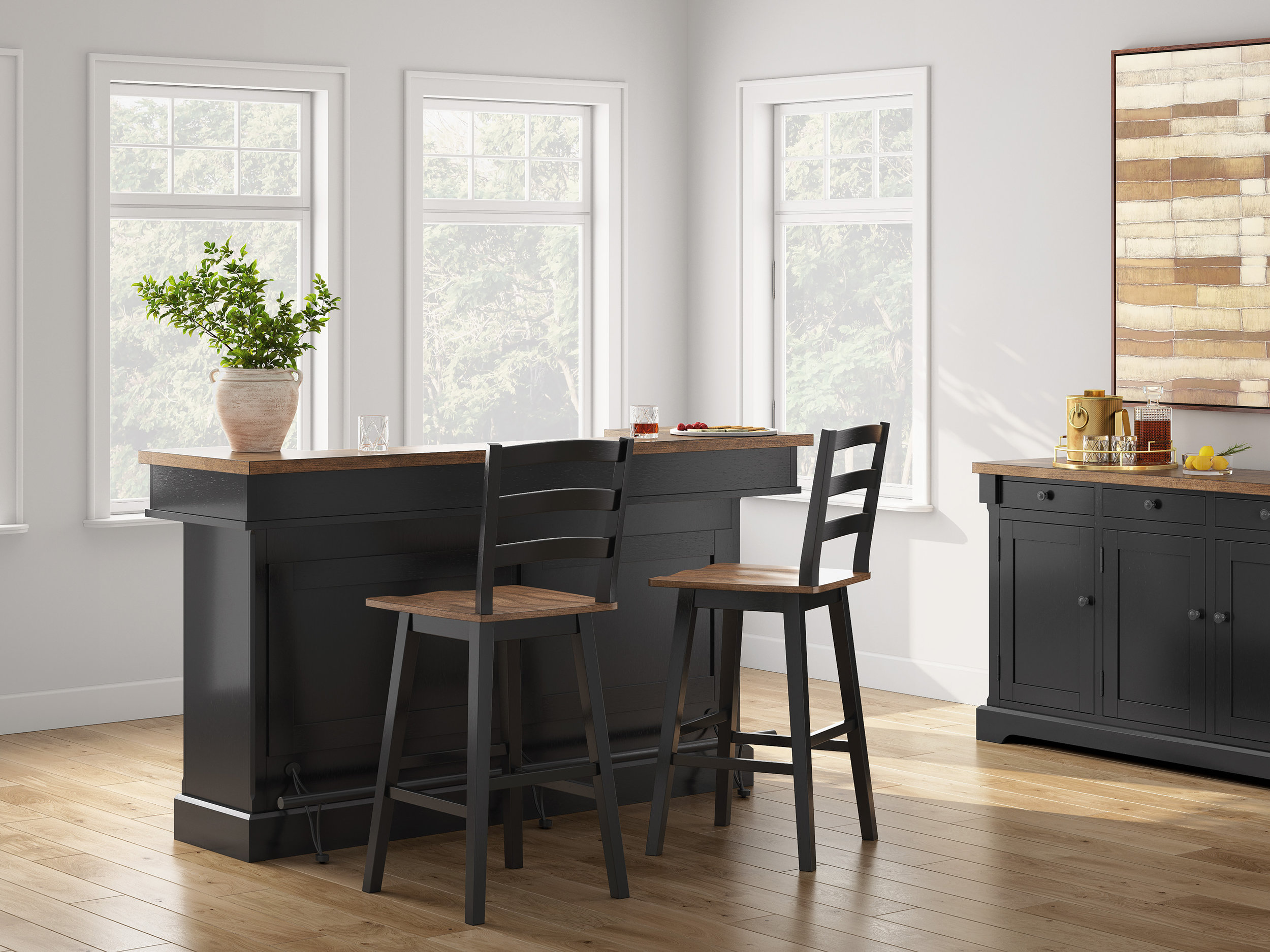 Wildenauer Home Bar Unit | Wood & Metal with Storage Drawers