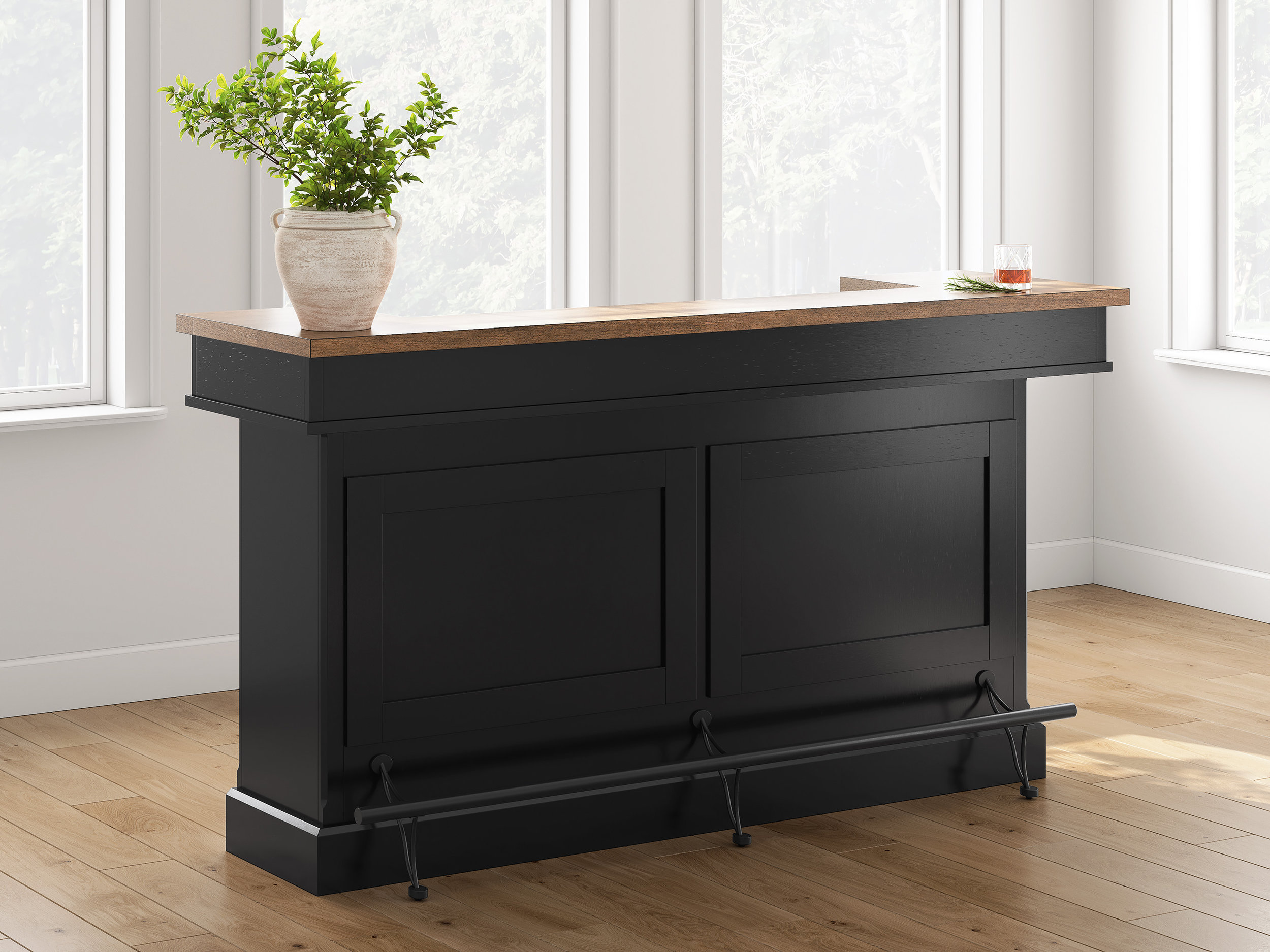 Wildenauer Home Bar Unit | Wood & Metal with Storage Drawers