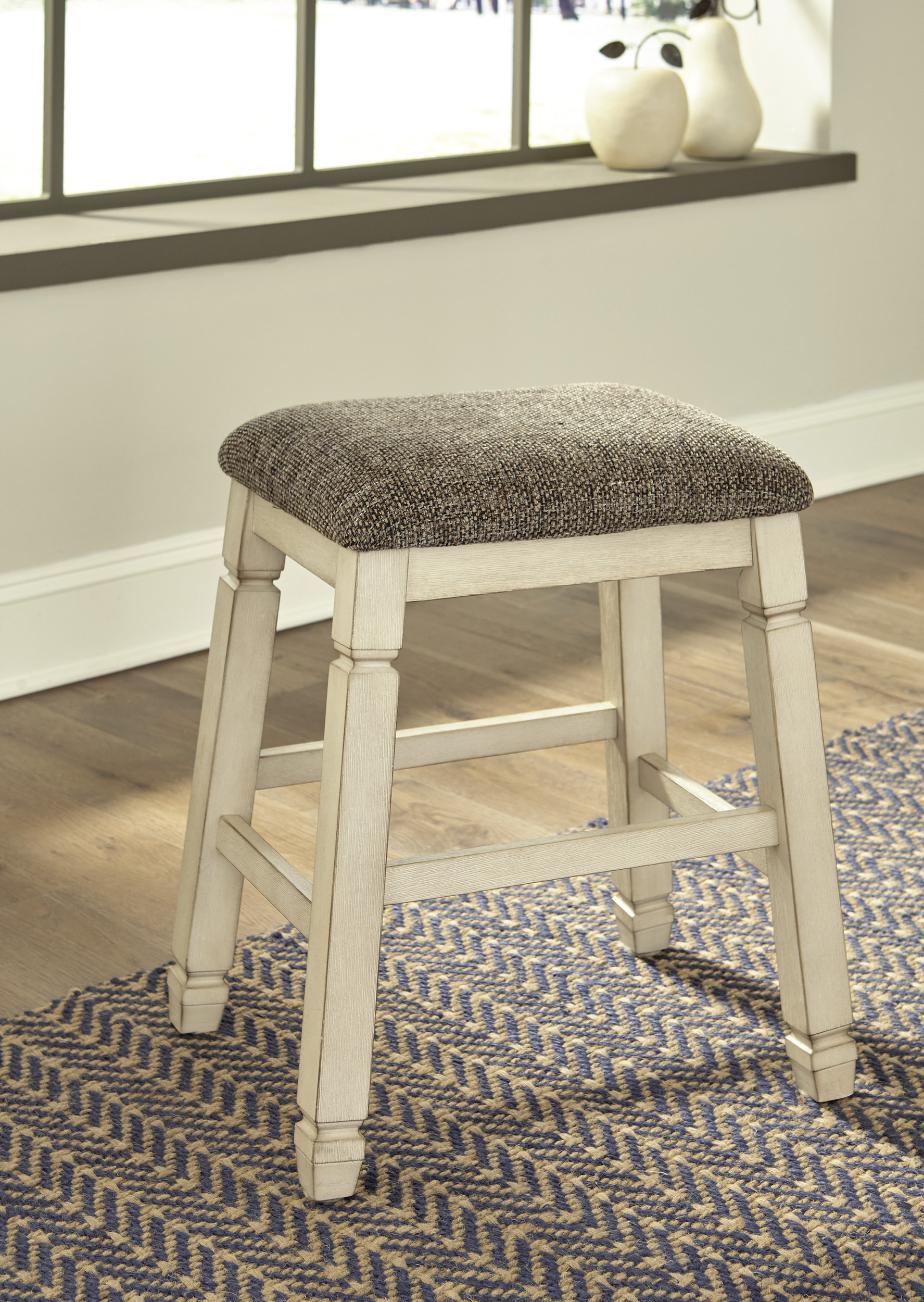 Bolanburg Antiqued White Upholstered Wood Counter Stool