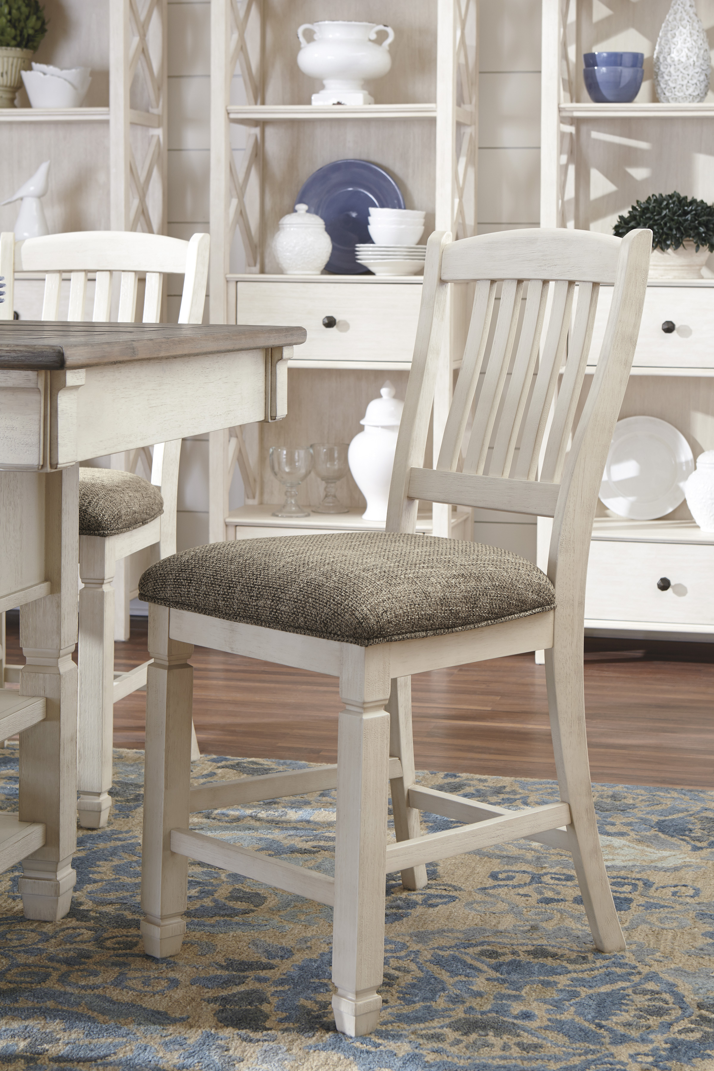 Bolanburg Upholstered Barstool - Antiqued White (Set of 2)