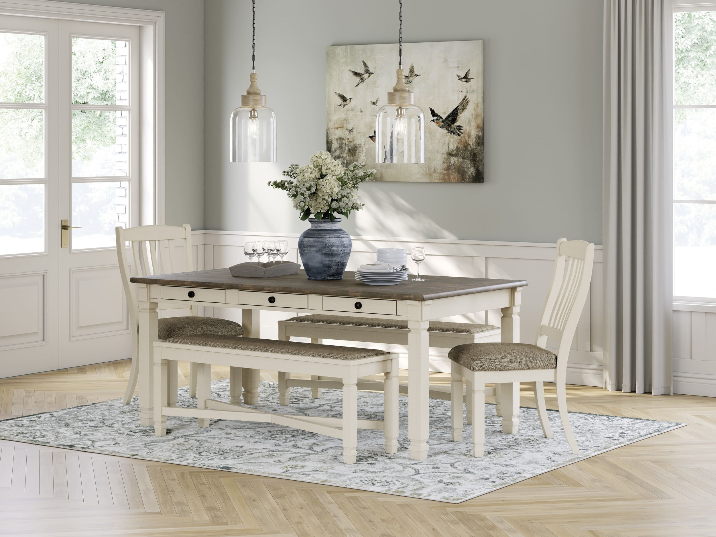 SM Bolanburg Wood Rectangular Dining Table w/6 Drawers