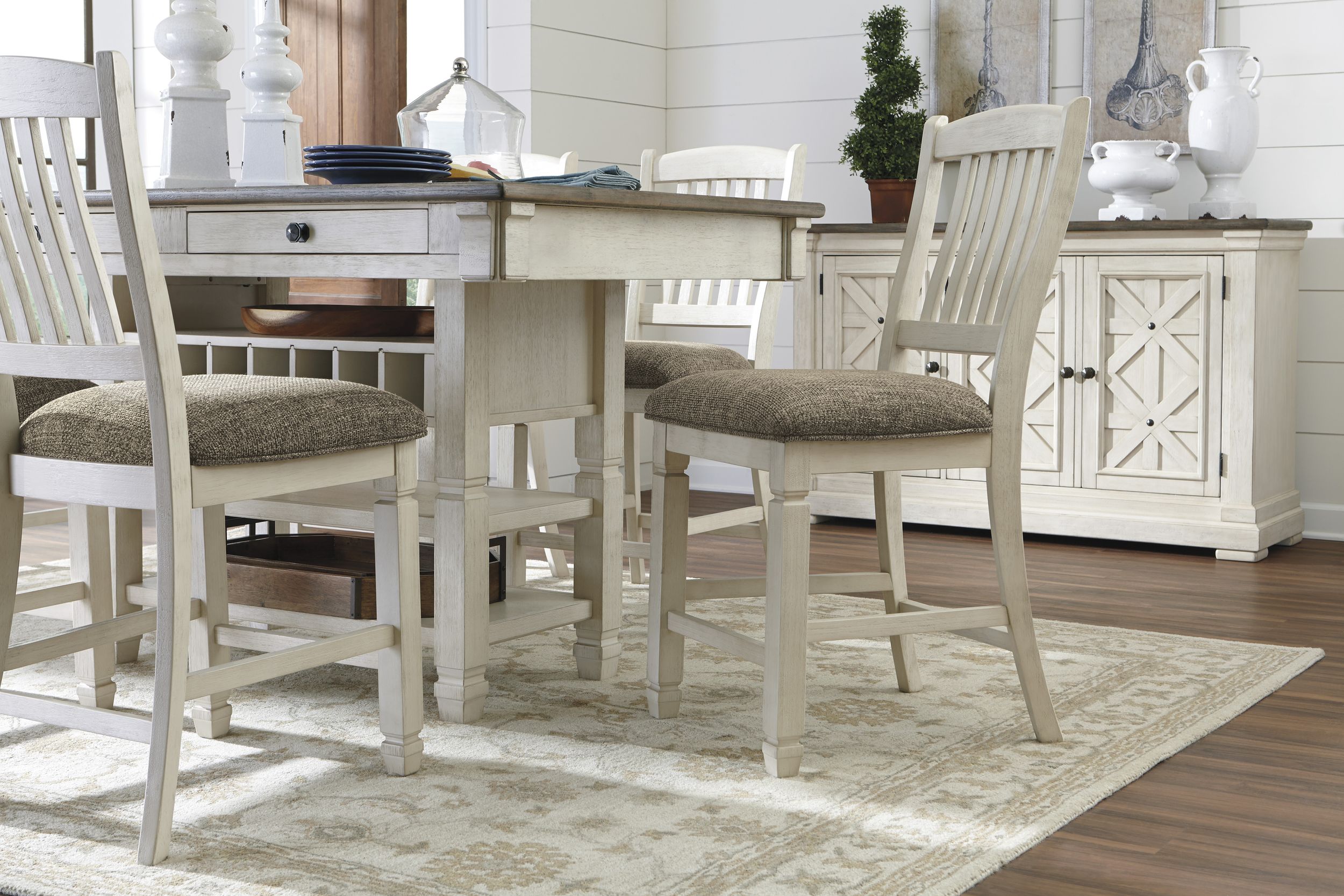Bolanburg Counter Height Table - Antique White & Oak w/ 4 Drawers | Sohomod
