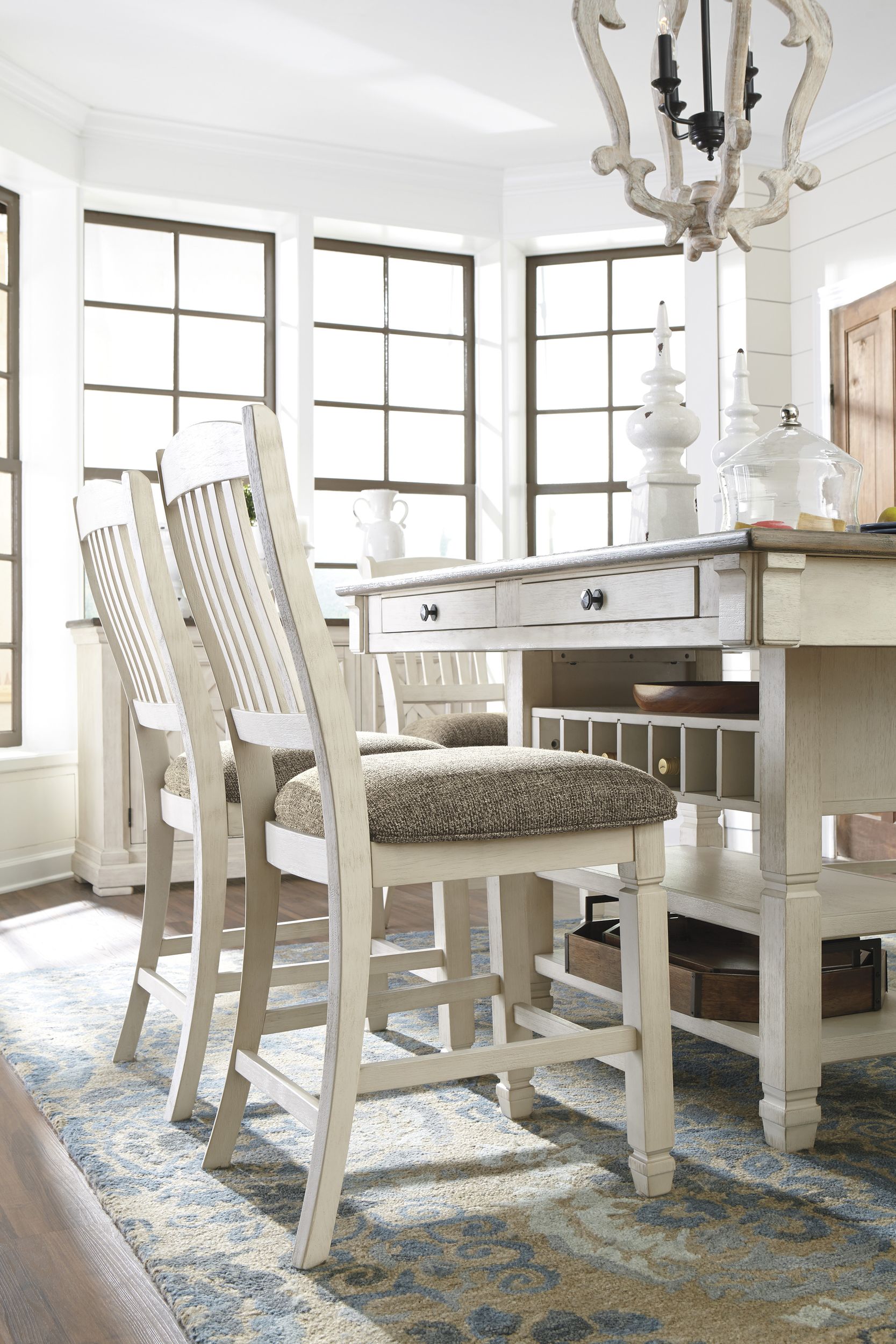 Bolanburg Counter Height Table - Antique White & Oak w/ 4 Drawers | Sohomod