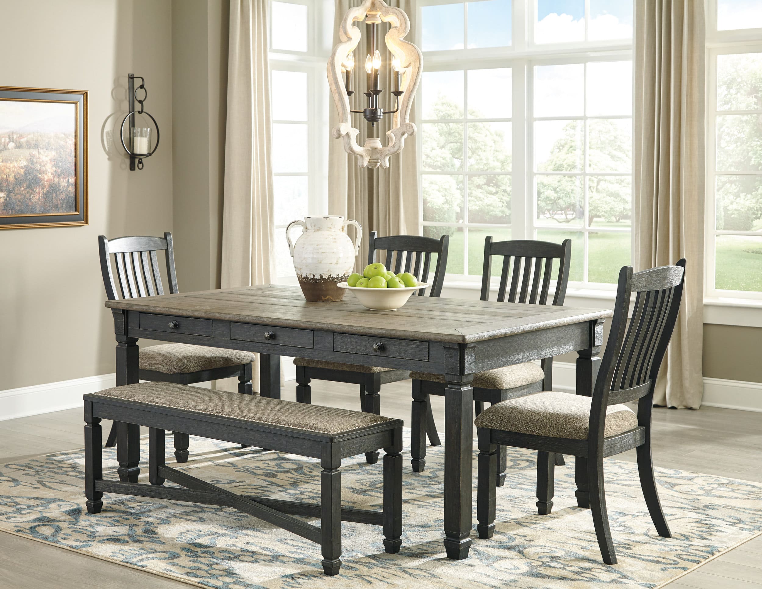 Tyler Creek Slat-Back Dining Side Chair | Black & Grayish-Brown