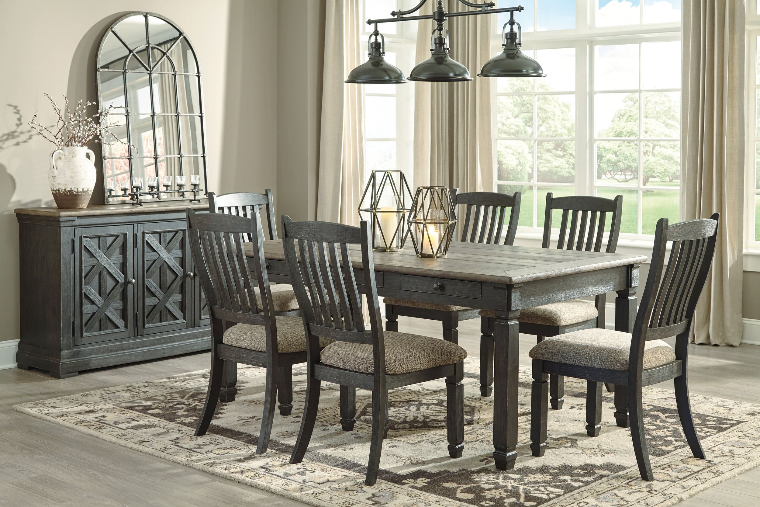 Tyler Creek Slat-Back Dining Side Chair | Black & Grayish-Brown