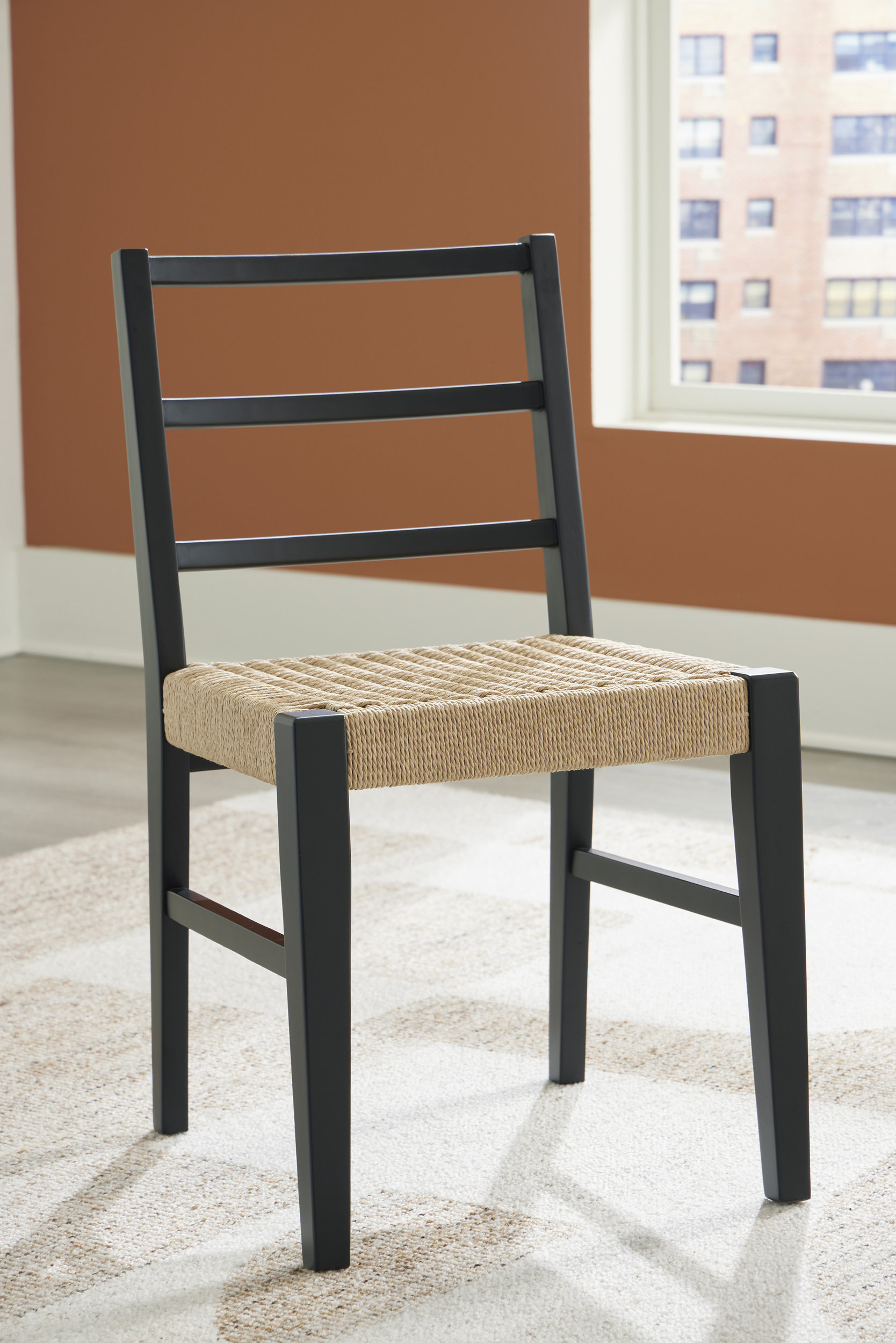 Isanti Woven Rattan Dining Side Chair | Black Wood Frame