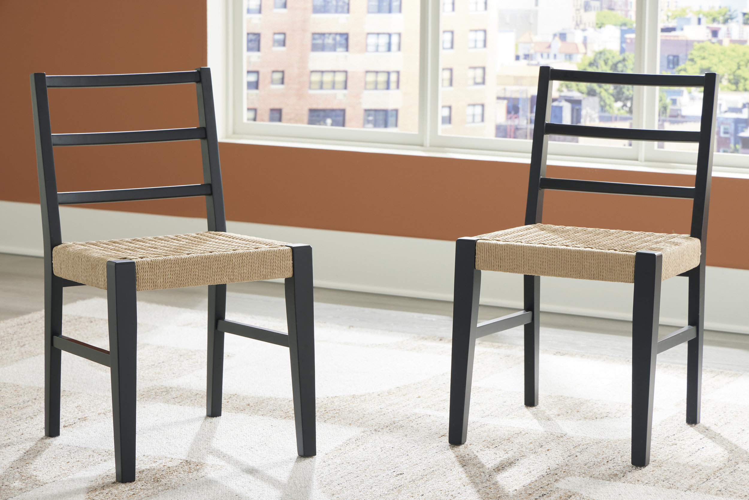 Isanti Woven Rattan Dining Side Chair | Black Wood Frame