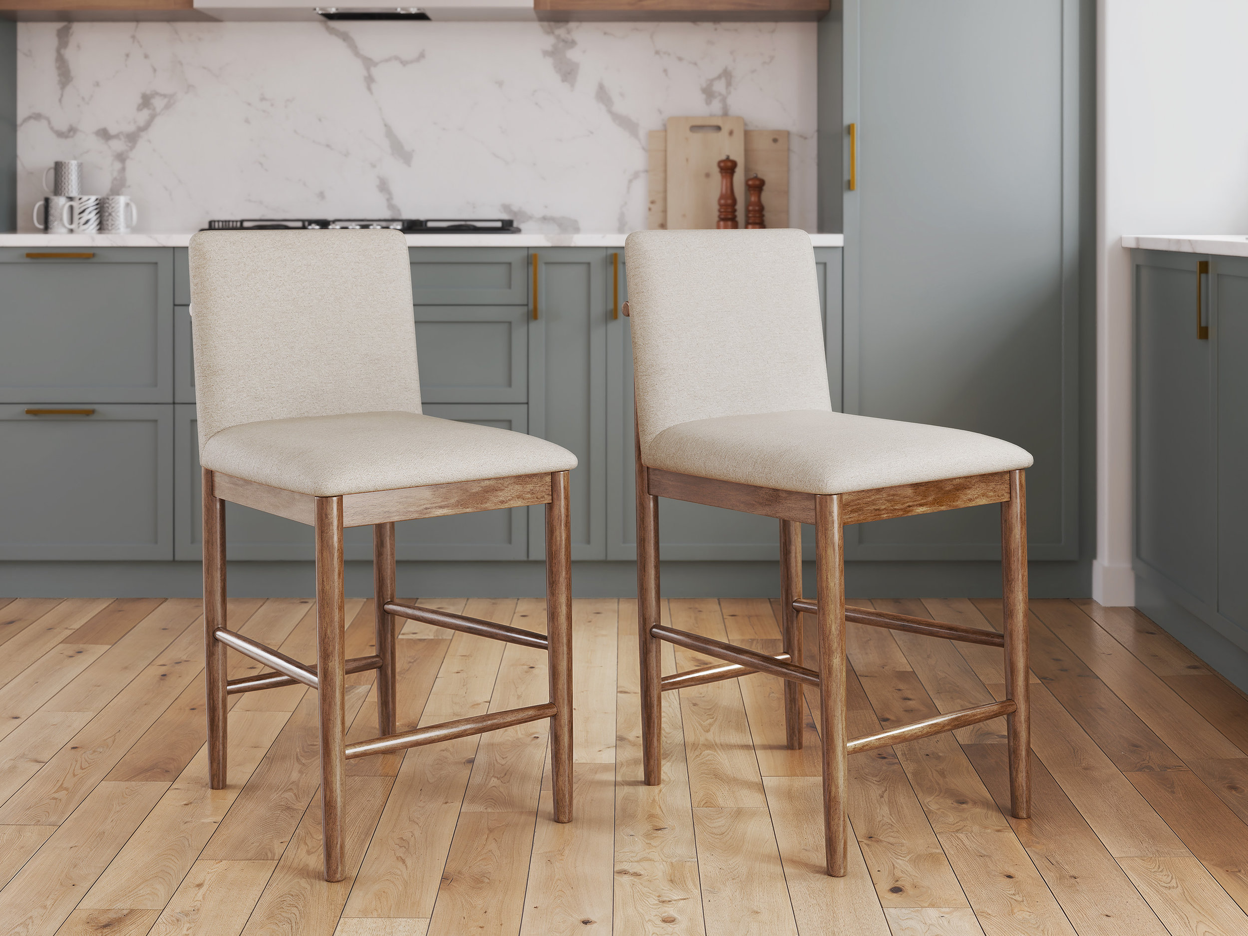 Isanti Wood Barstool - Cross-Back Upholstered Bar Stool | Sohomod
