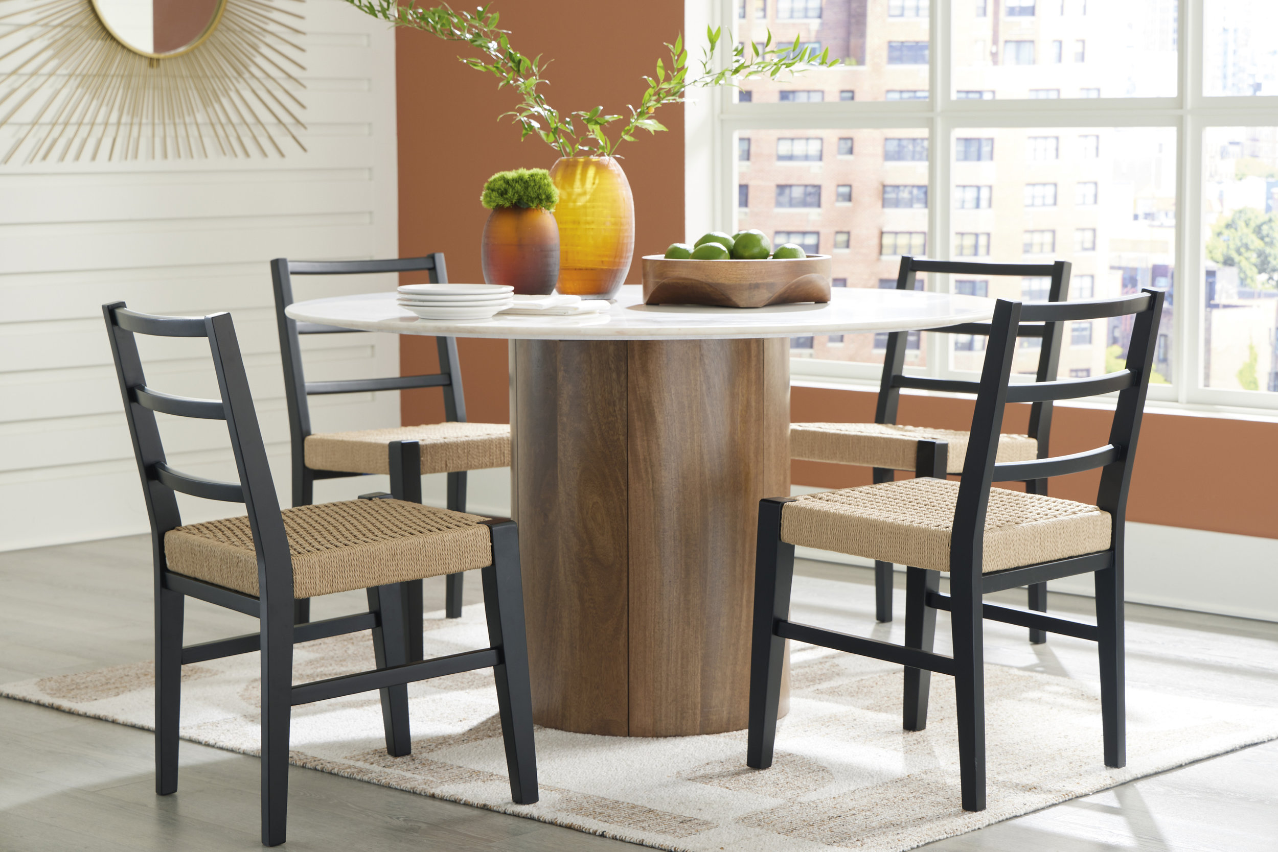 Isanti Woven Rattan Dining Side Chair | Black Wood Frame
