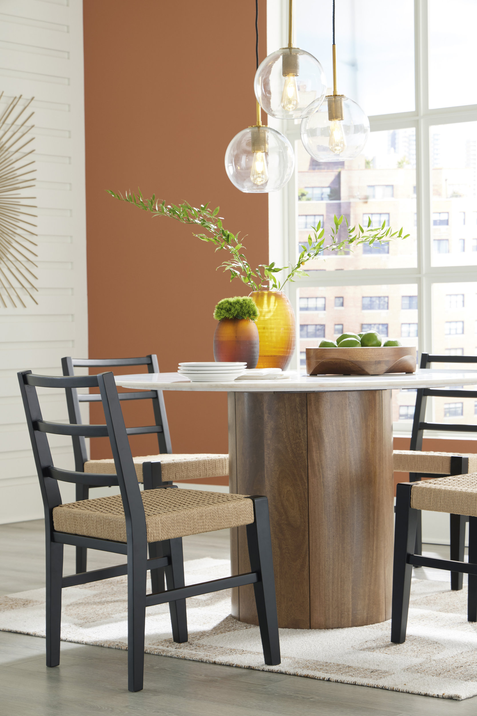 Isanti Woven Rattan Dining Side Chair | Black Wood Frame