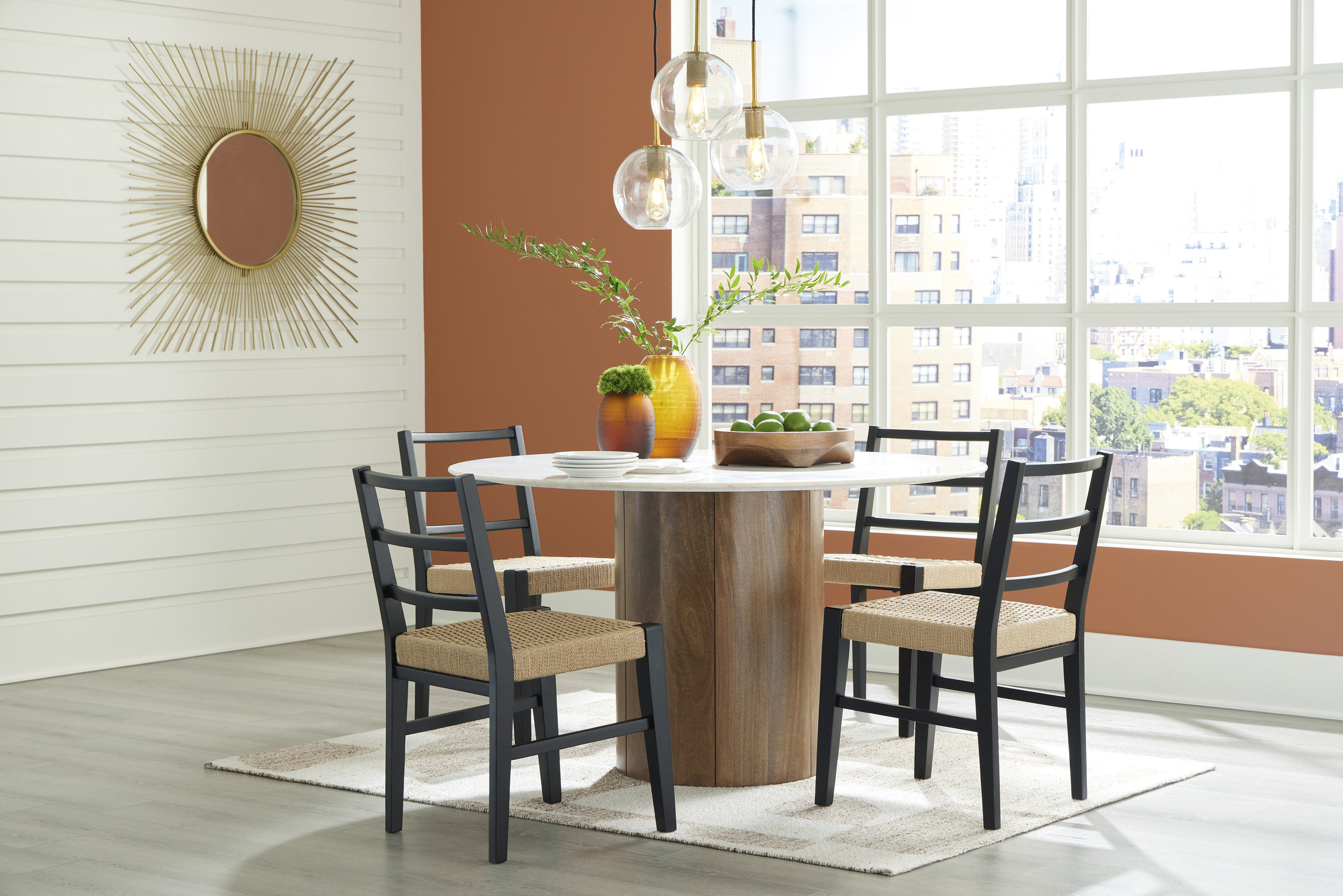 Isanti Woven Rattan Dining Side Chair | Black Wood Frame