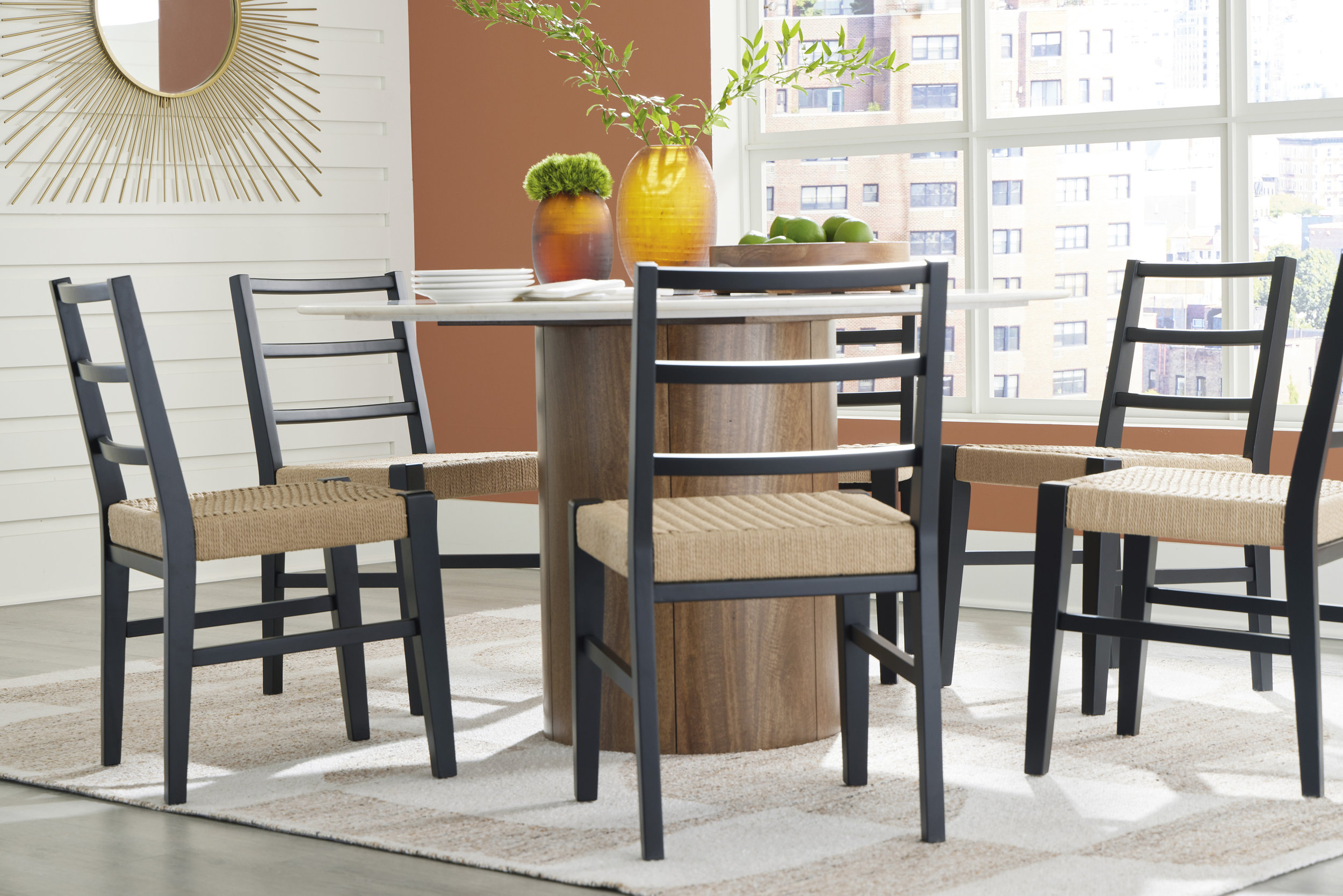 Isanti Woven Rattan Dining Side Chair | Black Wood Frame