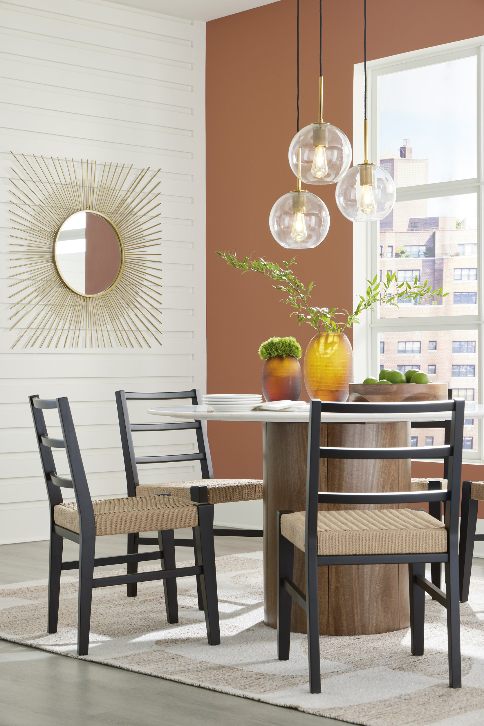 Isanti Woven Rattan Dining Side Chair | Black Wood Frame