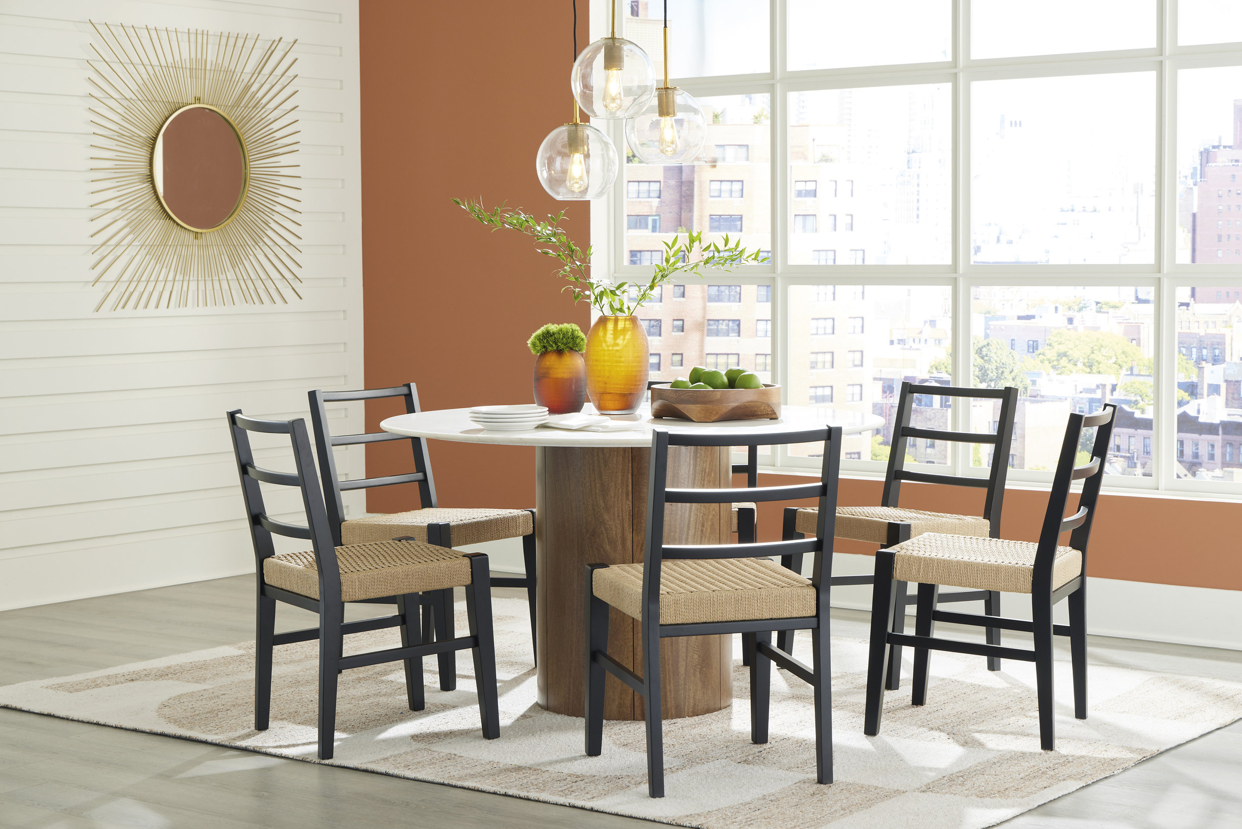 Isanti Woven Rattan Dining Side Chair | Black Wood Frame