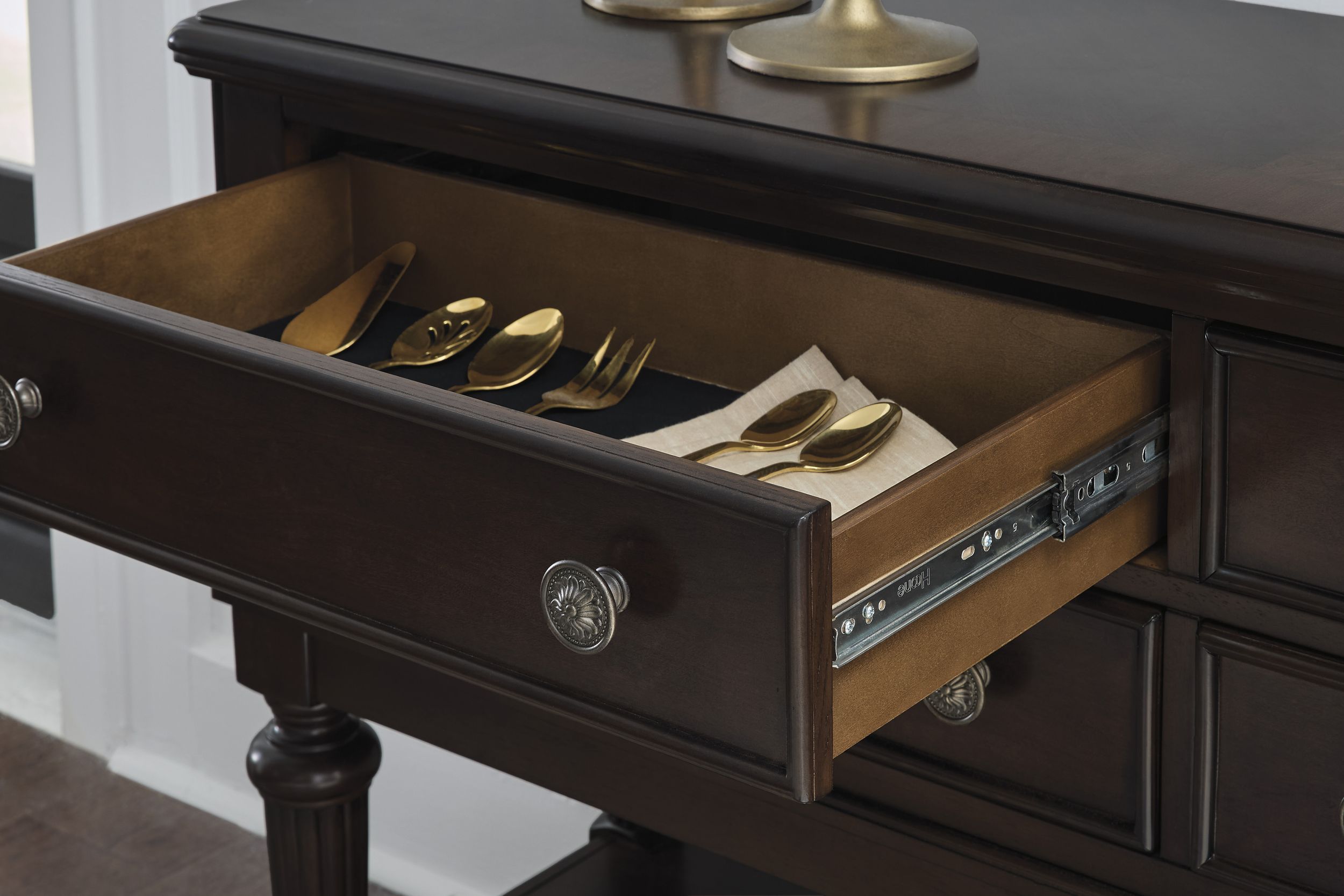 Lavinton Wood Dining Server | 4-Drawer Cherry Brown Sideboard