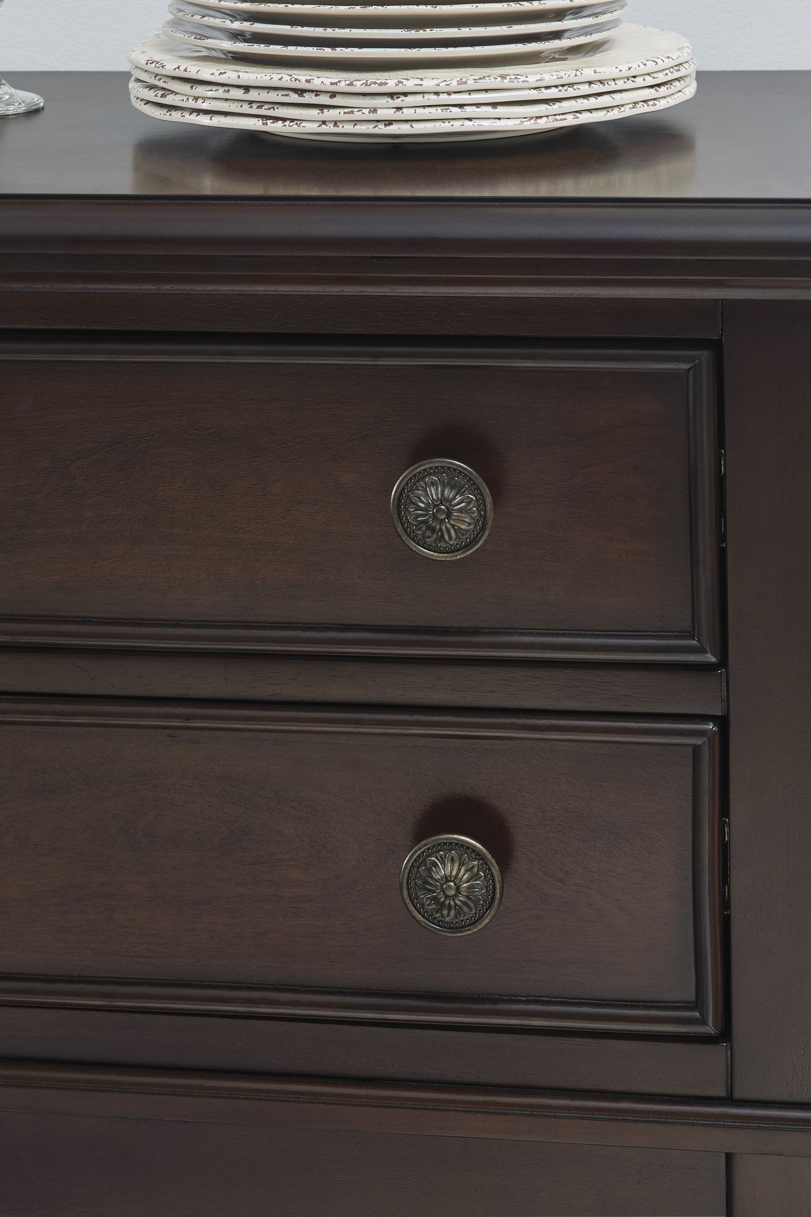 Lavinton Wood Dining Server | 4-Drawer Cherry Brown Sideboard