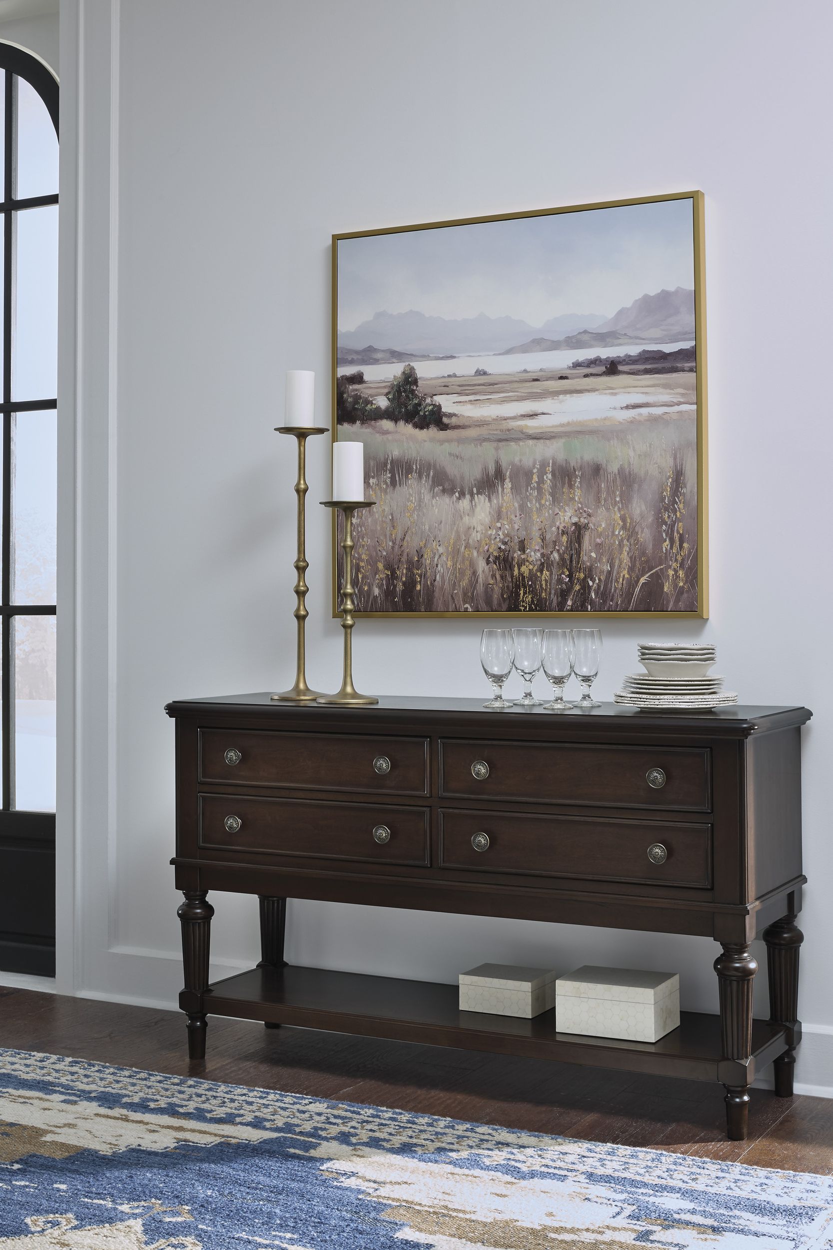 Lavinton Wood Dining Server | 4-Drawer Cherry Brown Sideboard