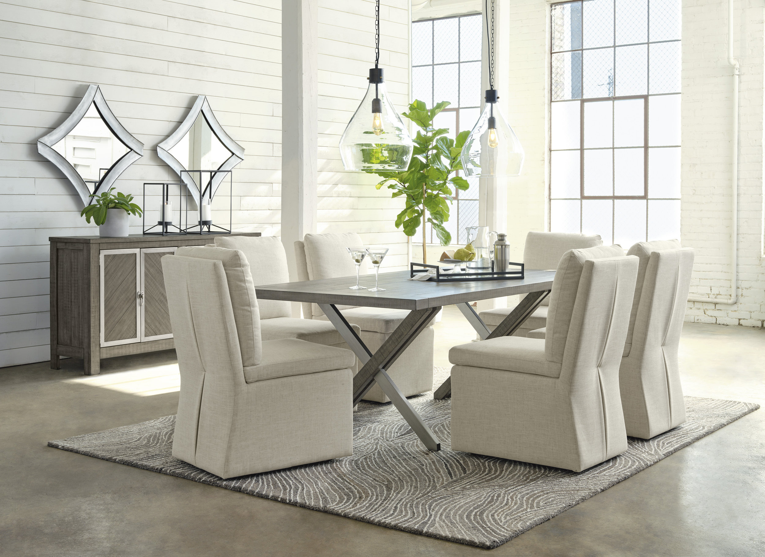 Krystanza Dining Set - Weathered Gray Trestle Base | Ashley